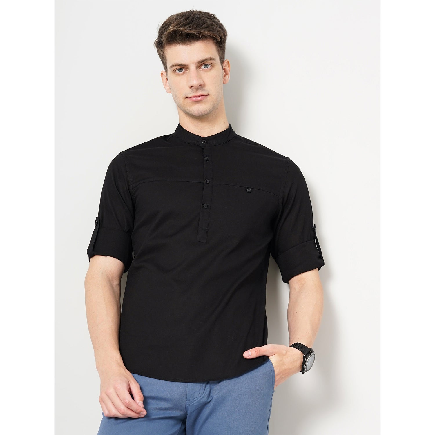 Black Solid Cotton Shirt