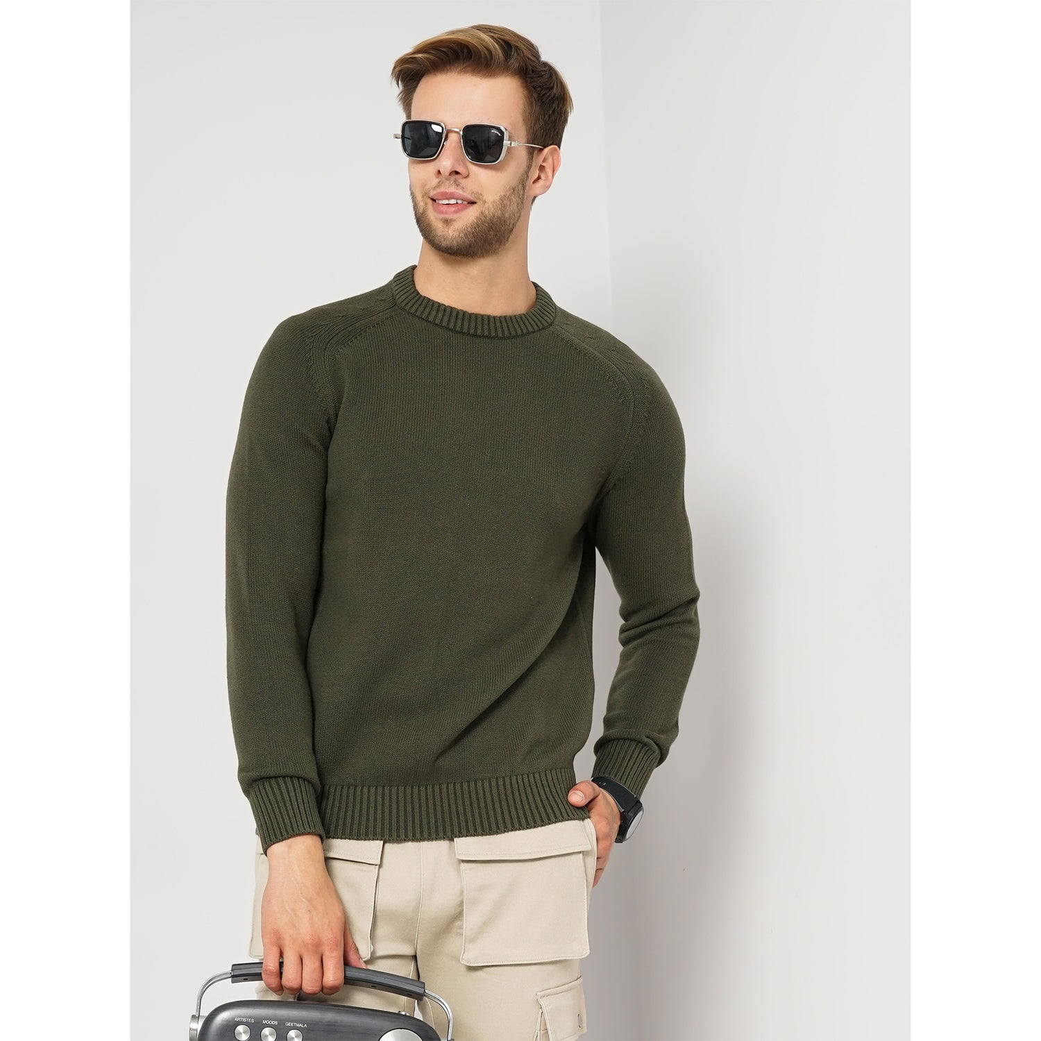 Olive Solid Cotton Sweaters