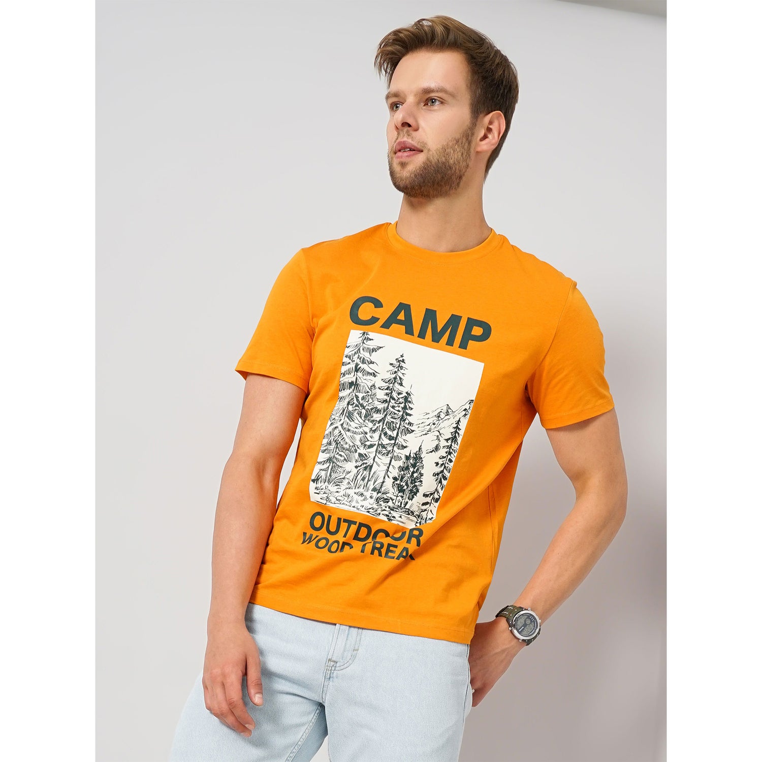 Orange Graphic Printed Cotton T-shirt