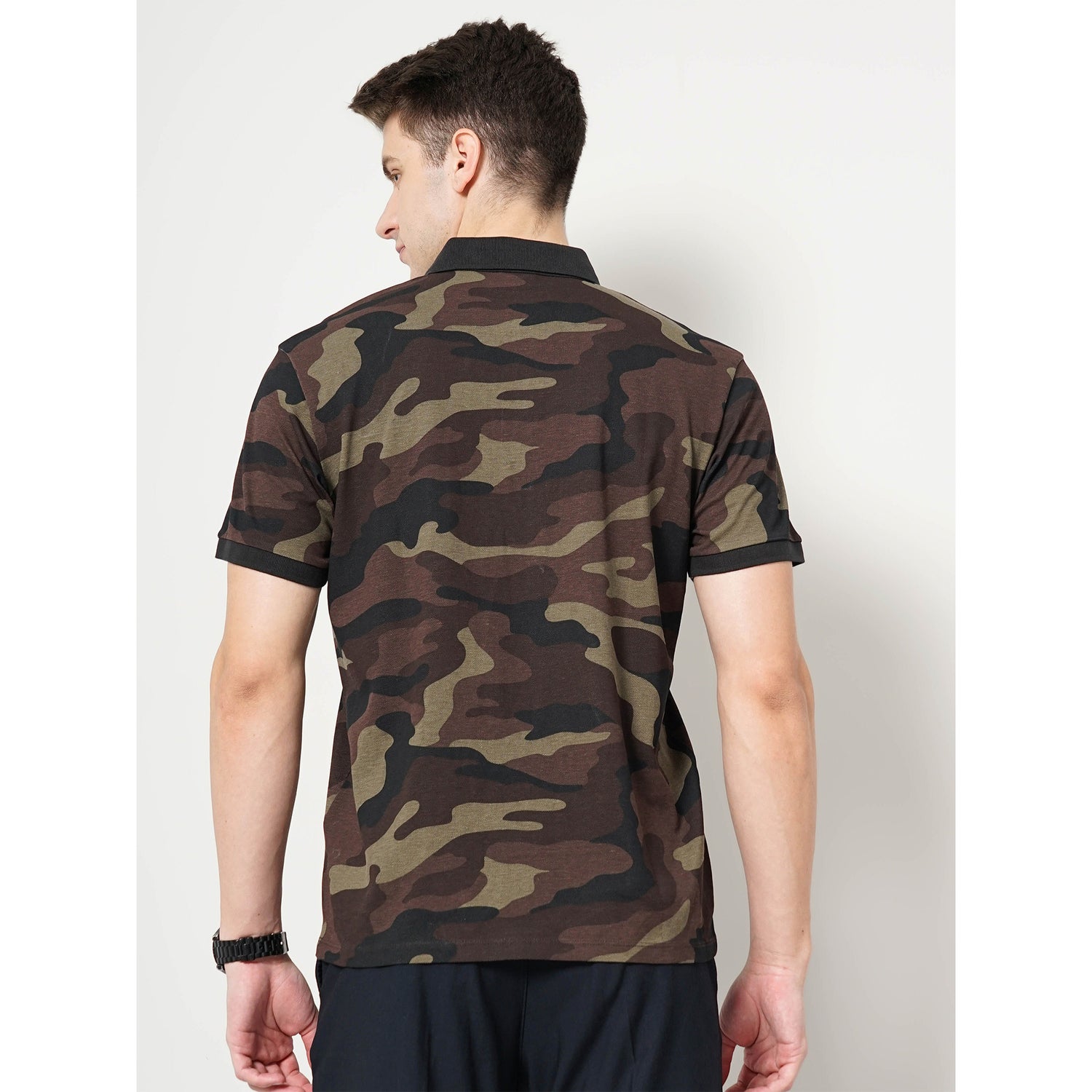 Brown Camouflage Printed Cotton T-shirt