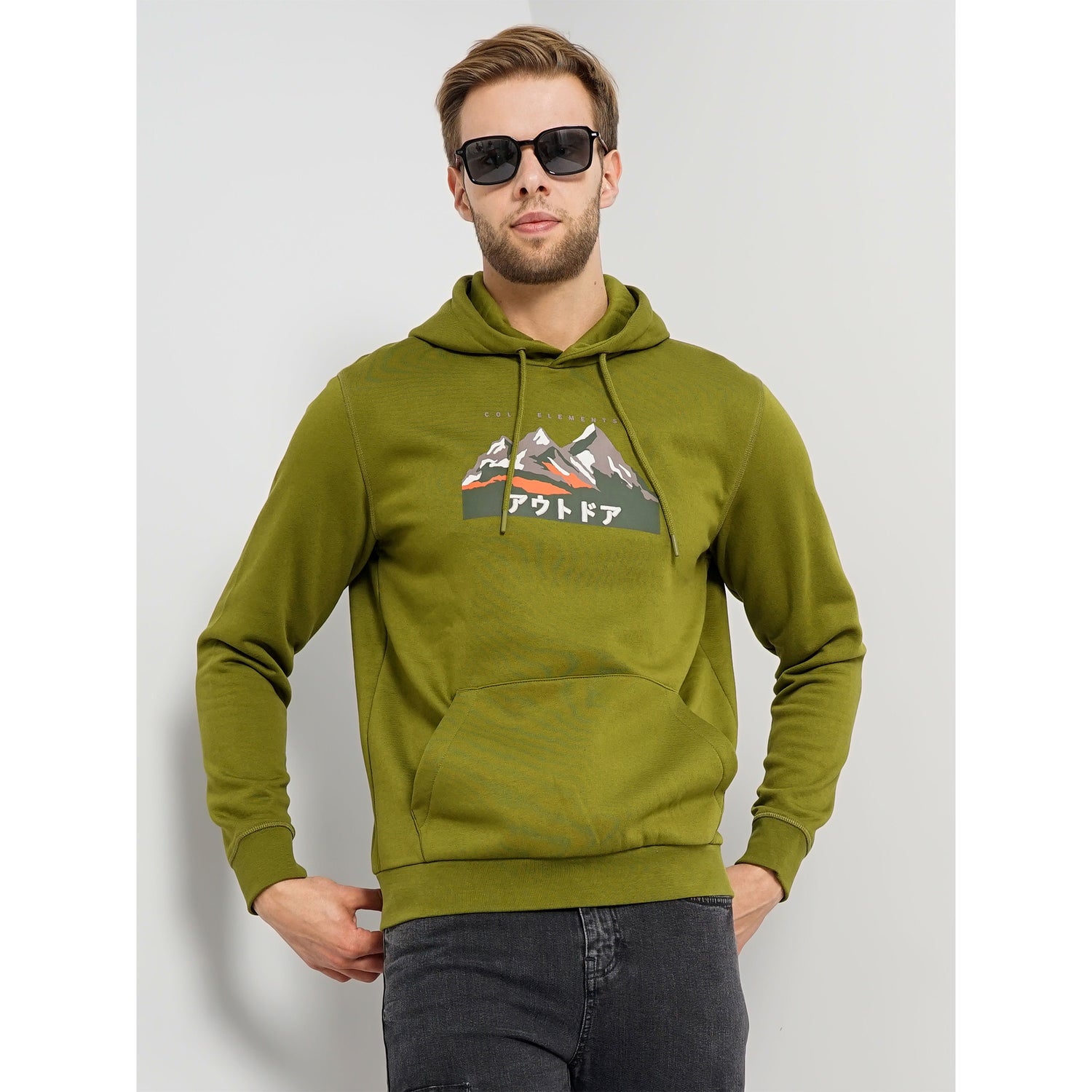 Green Graphic Printed Cotton Blend SweaT-shirts