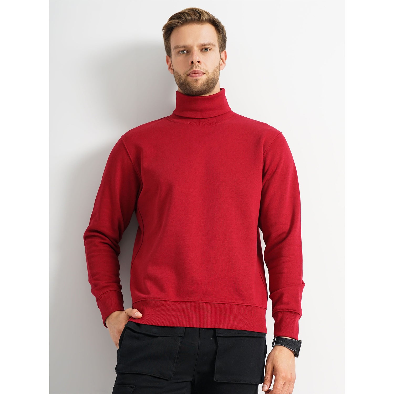 Red Solid Cotton Blend SweaT-shirts