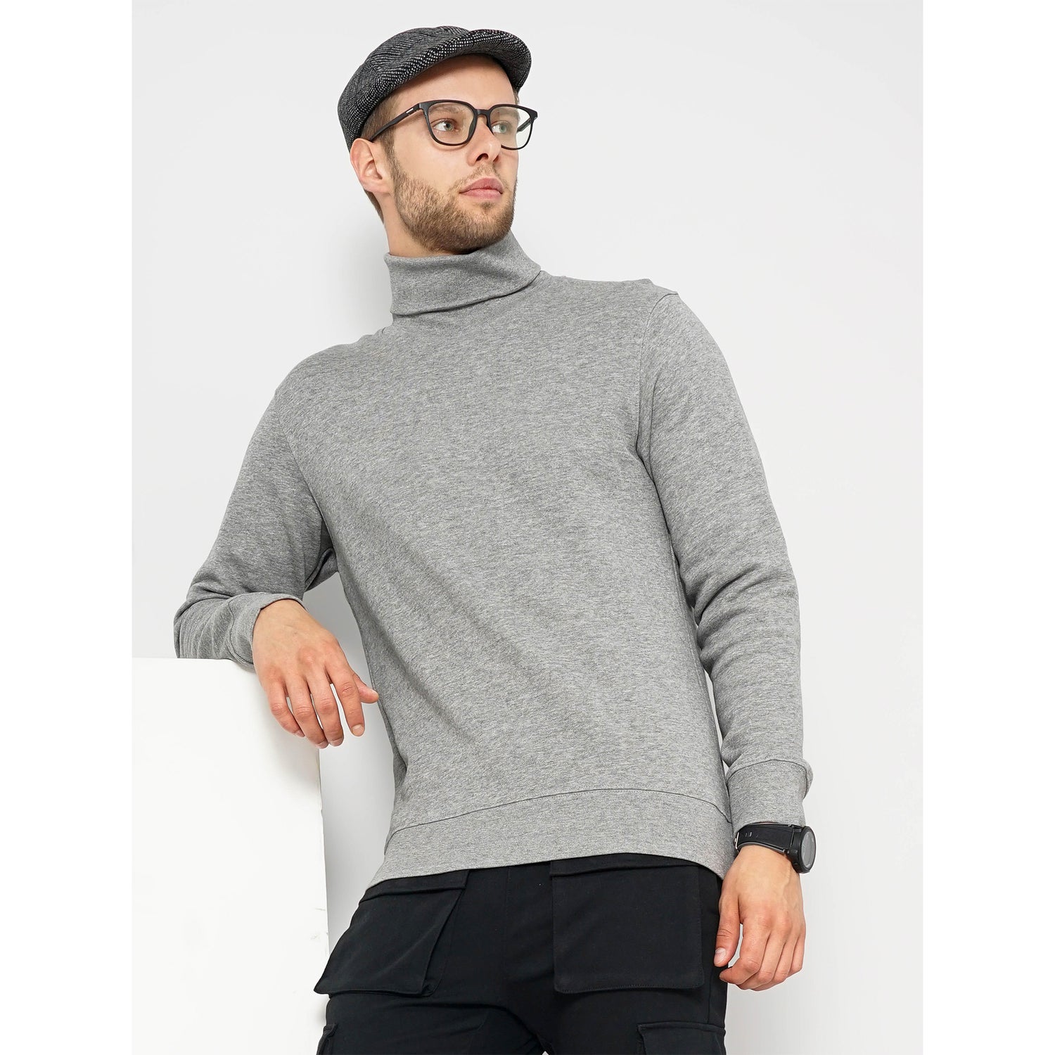 Grey Solid Cotton Blend SweaT-shirts