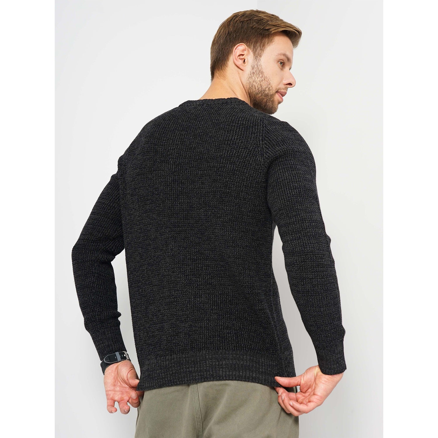 Black Solid Cotton Sweaters