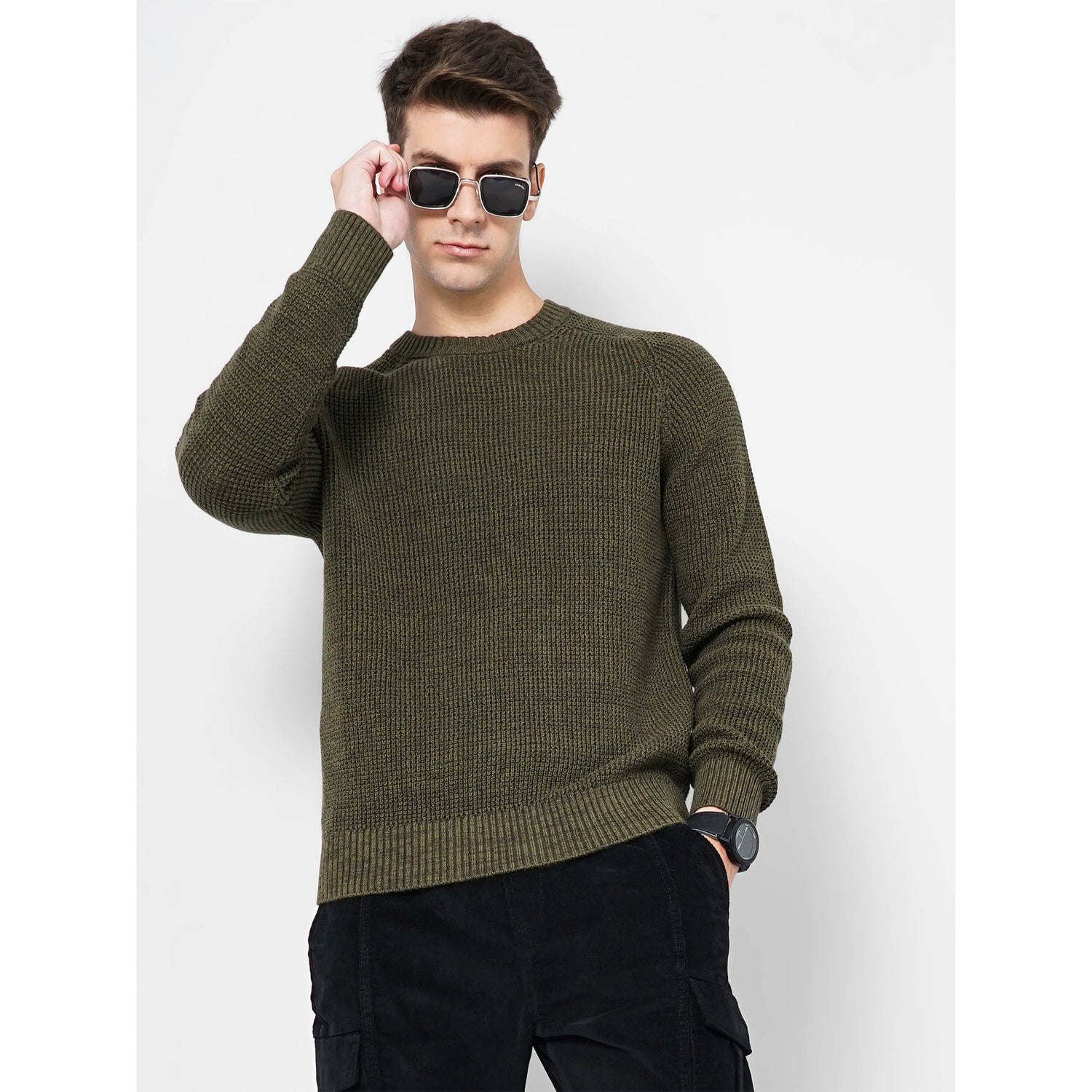 Olive Solid Cotton Sweaters