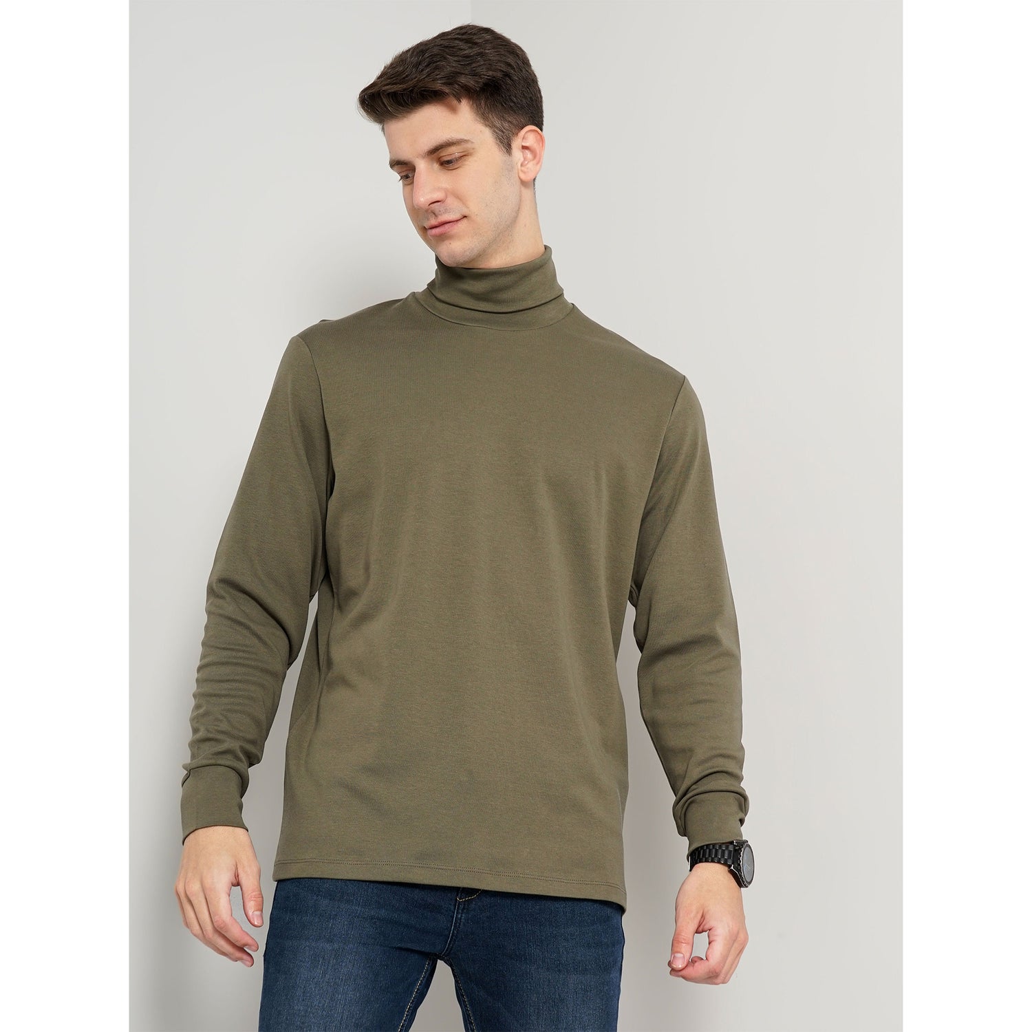 Olive Solid Cotton T-shirt