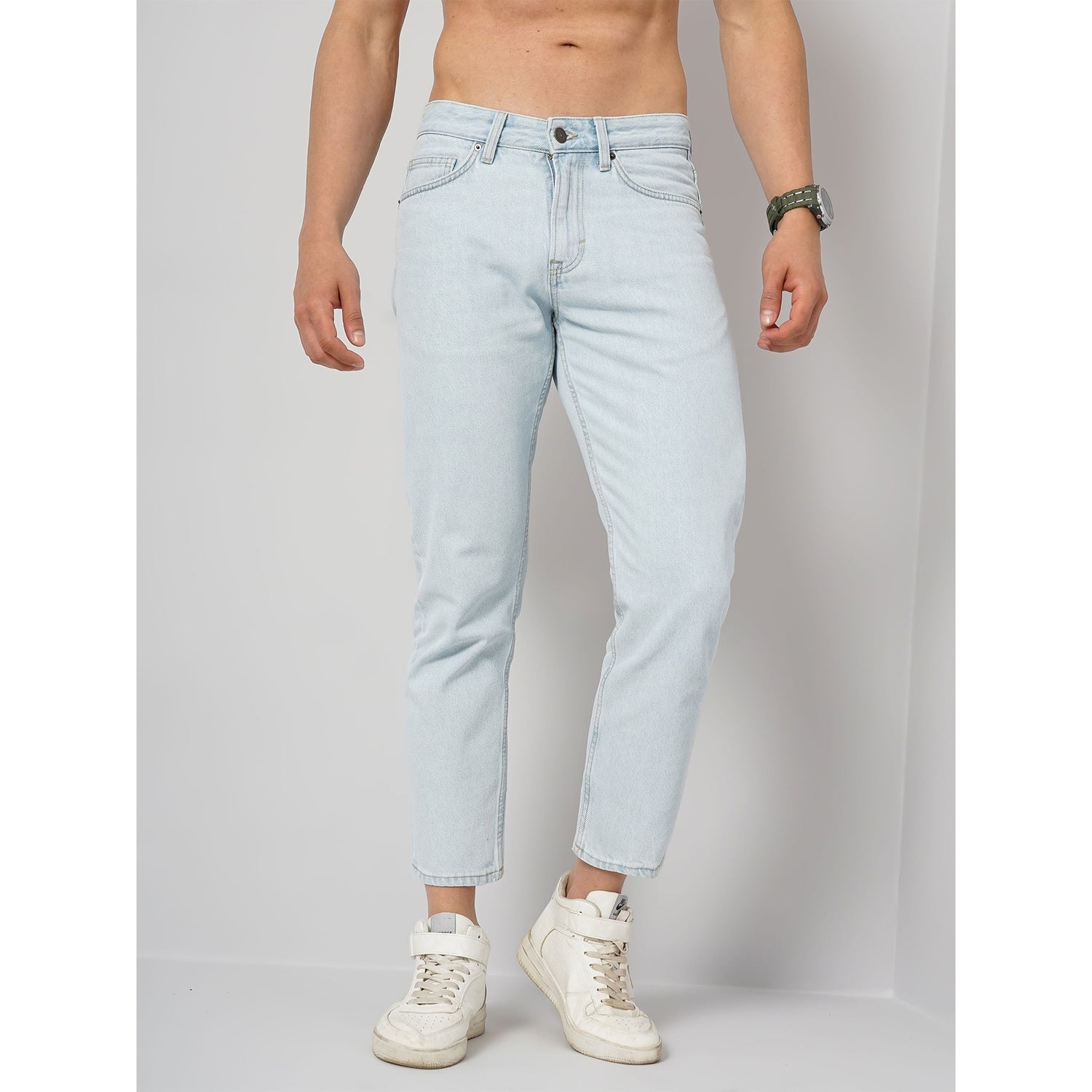 Light Blue Solid Cotton Jeans