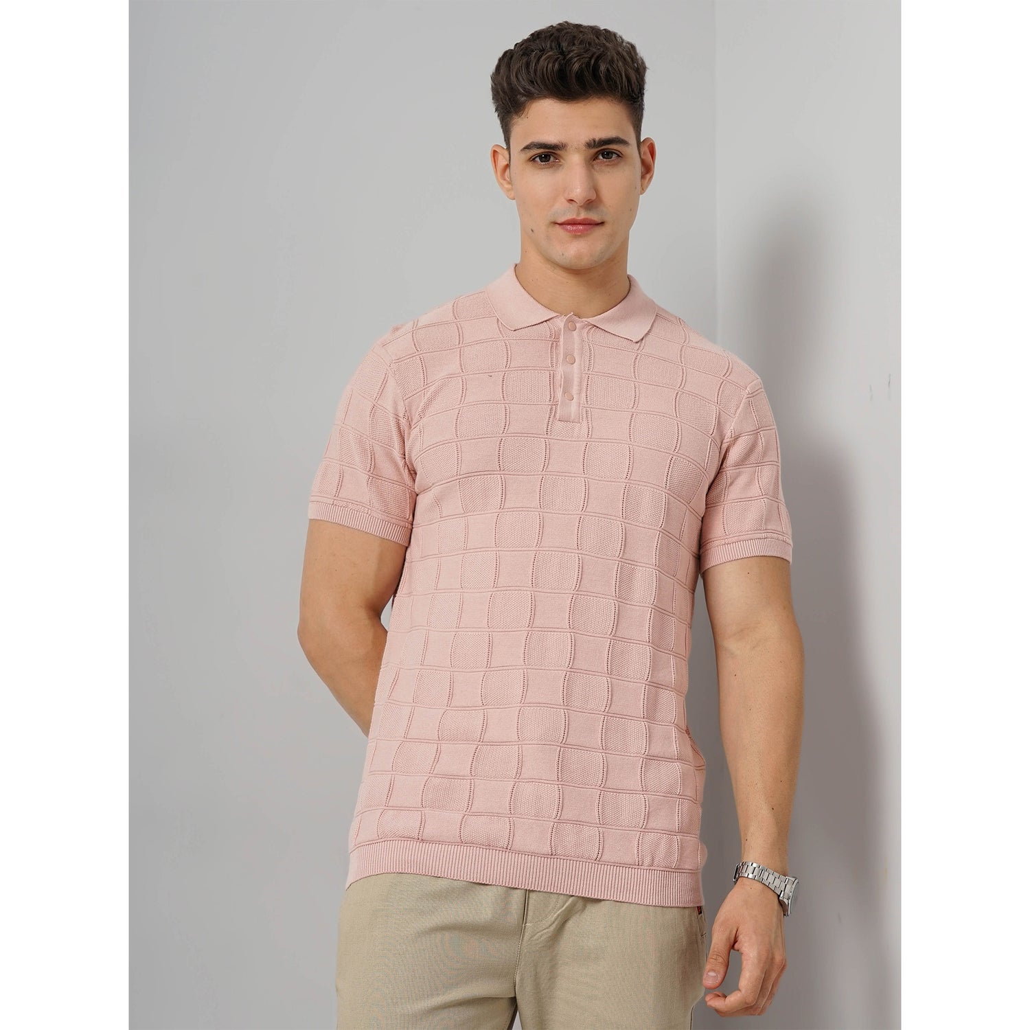 Textured Pink Cotton T-Shirt (FESQUARE)