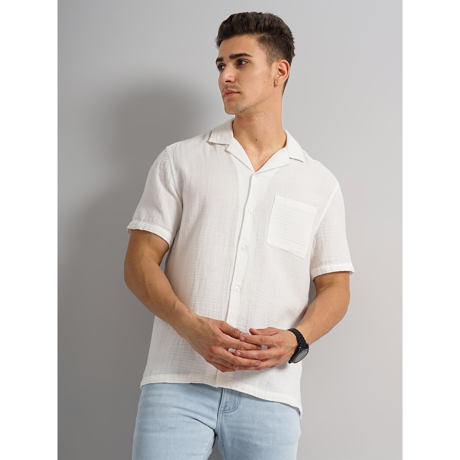 White Cotton Casual Shirt