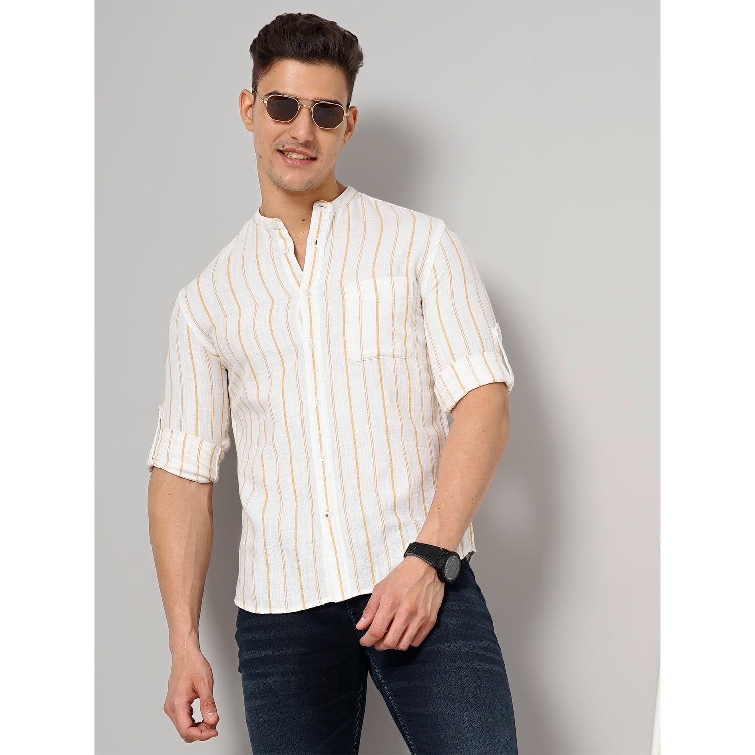 Offwhite Cotton Blend Linen Shirt