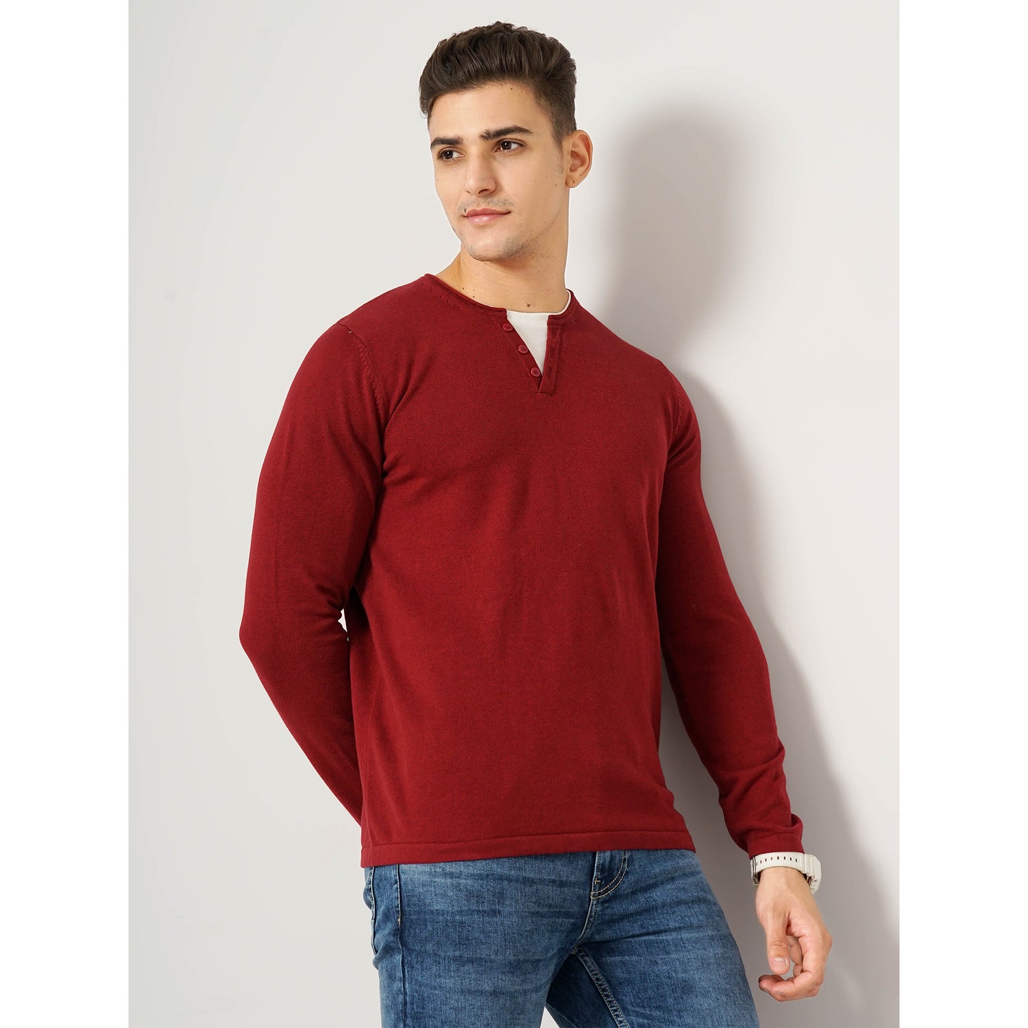 Maroon Cotton Basic Solid Sweaters