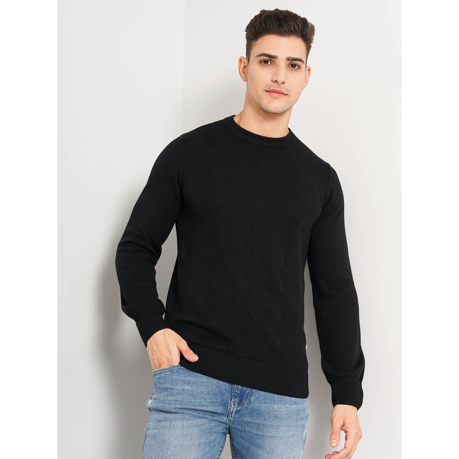 Black Cotton Structured Sweater