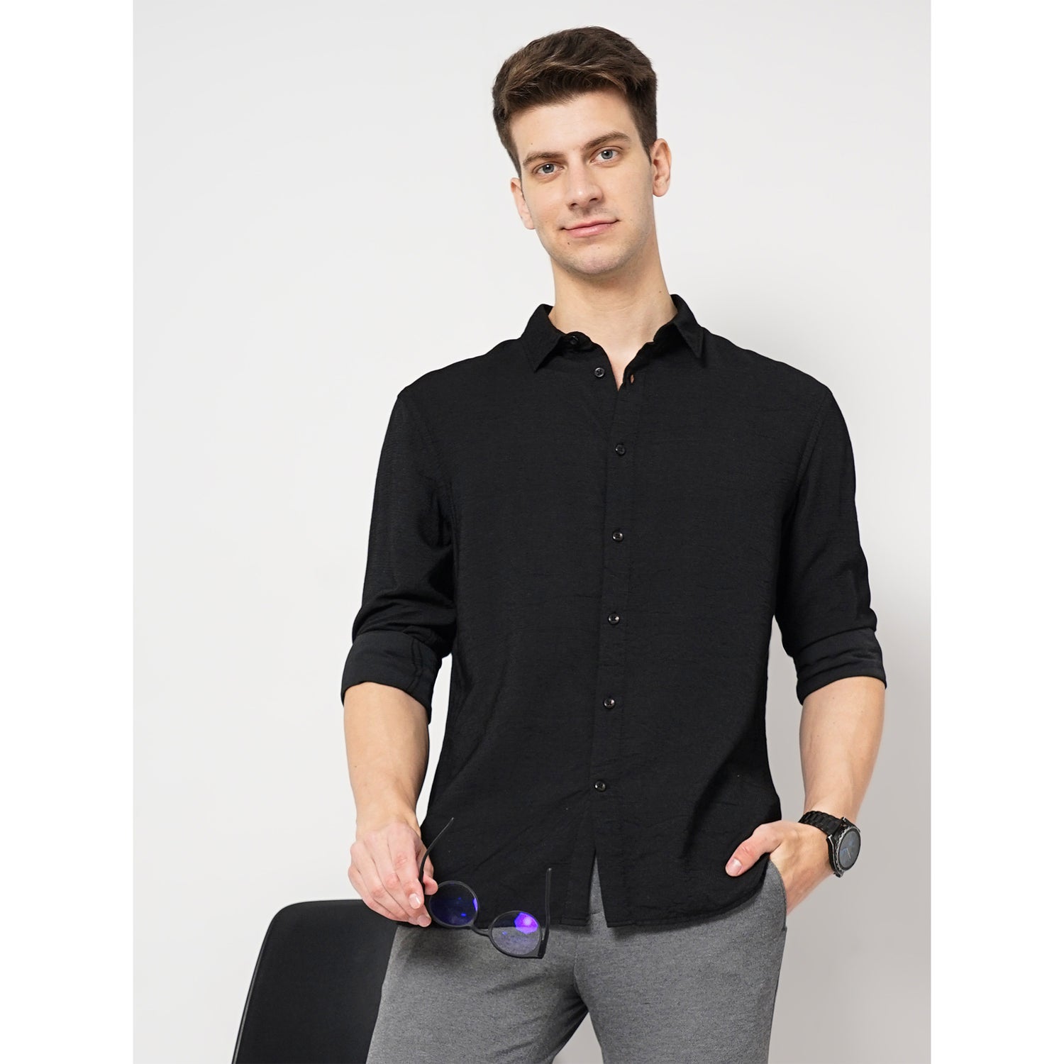 Black Viscose Blend Soft Touch Shirt