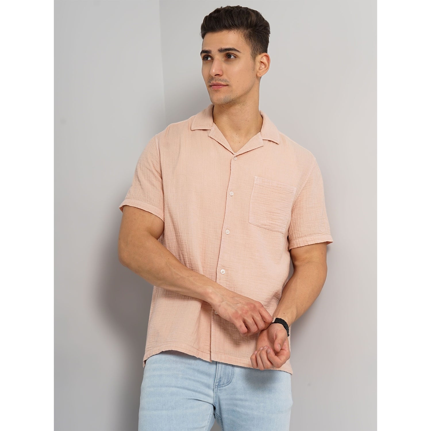 Peach Cotton Casual Shirt