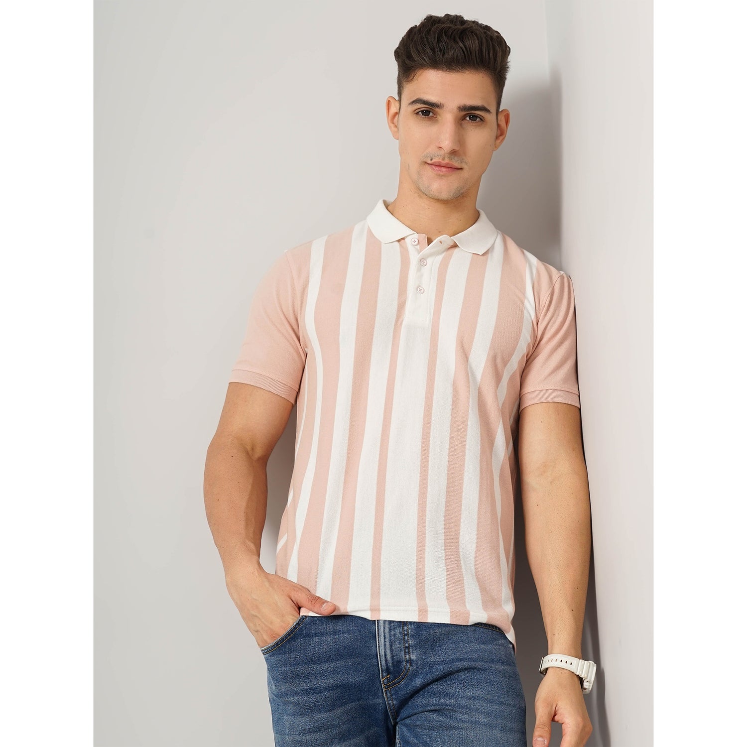 Pink Cotton Fashion Polo T-Shirt