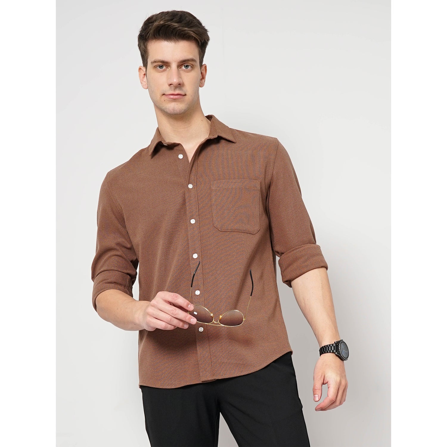 Brown Polyester Soft Touch Shirt