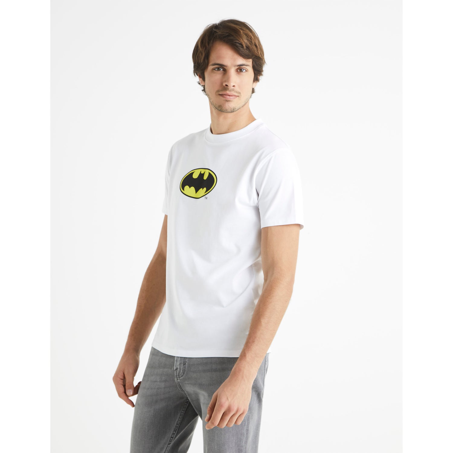 Celio Batman Optical White Printed Regular Casual T-Shirt - Lbebat7In White