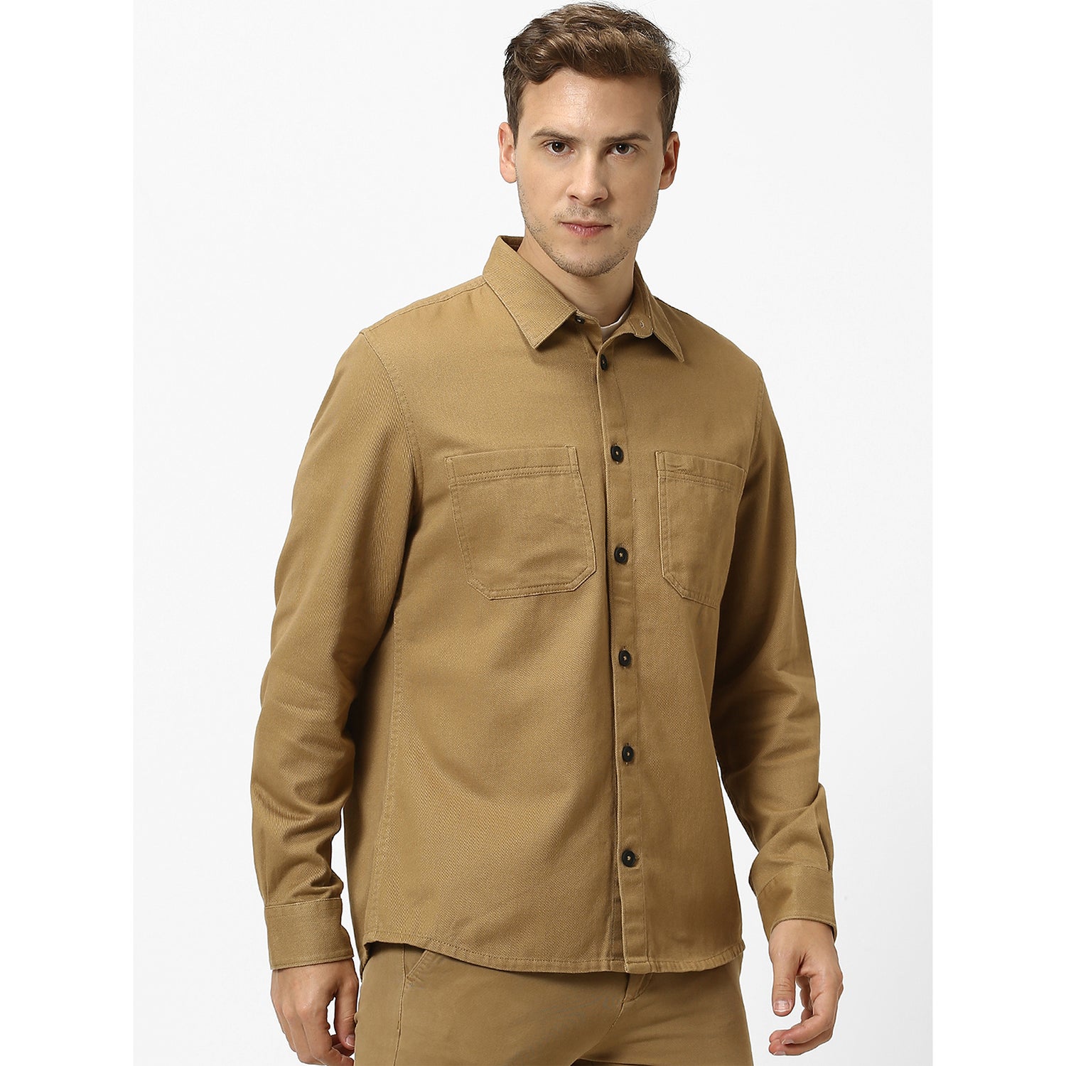 Men's Green Solid Casual Shirts (RAWORK)