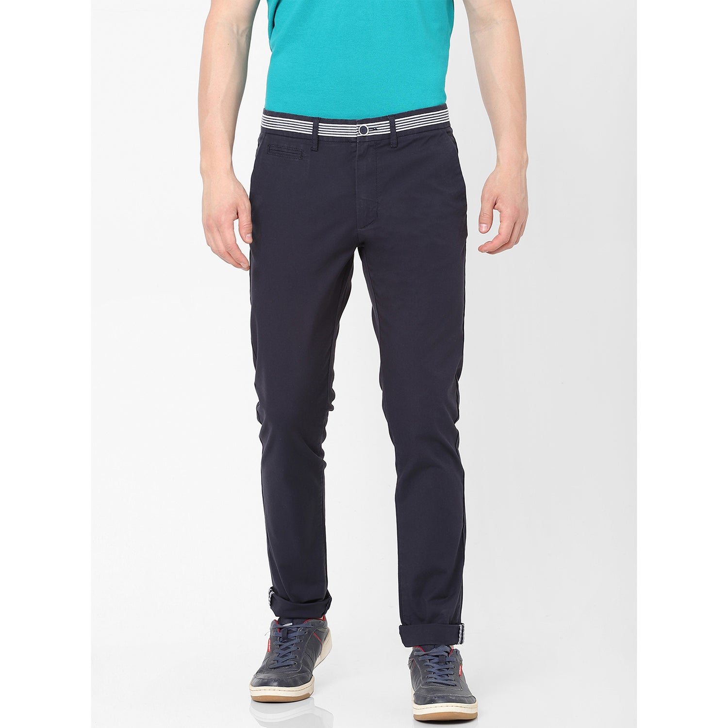 Men's Blue Cotton Solid Trousers (BOTWIST)