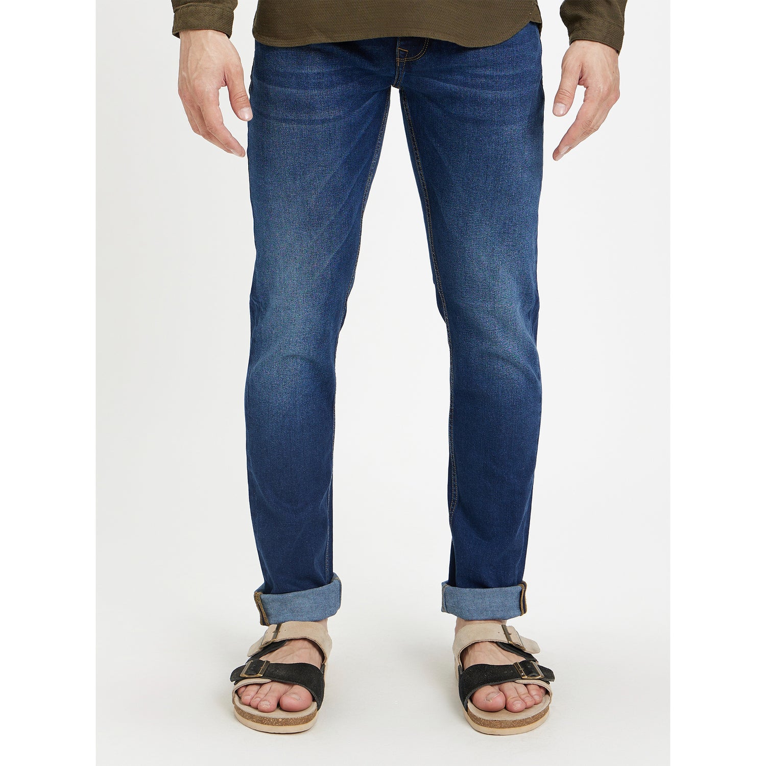 Men's Indigo Solid Cotton Regular Jeans (COECODRY125)