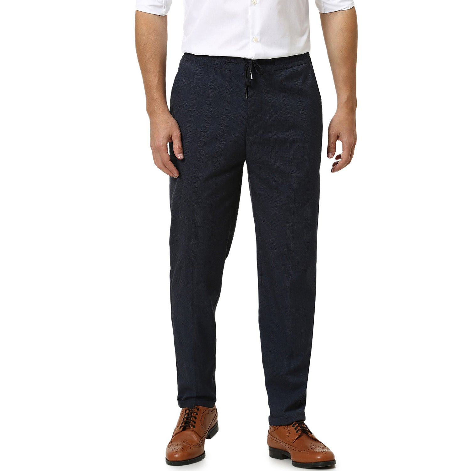 Men's Black Polyester Solid Chinos (ROTHEO1)