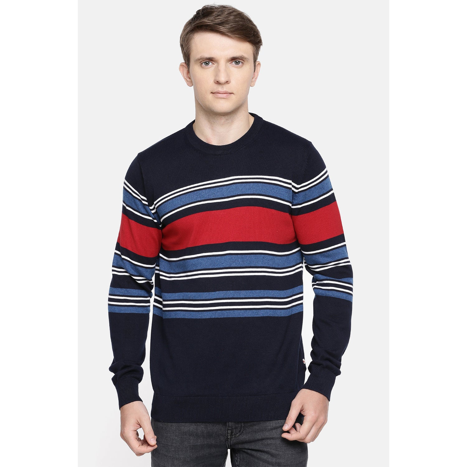 Men's Colourblock Blue Sweater (PELINEA1I)