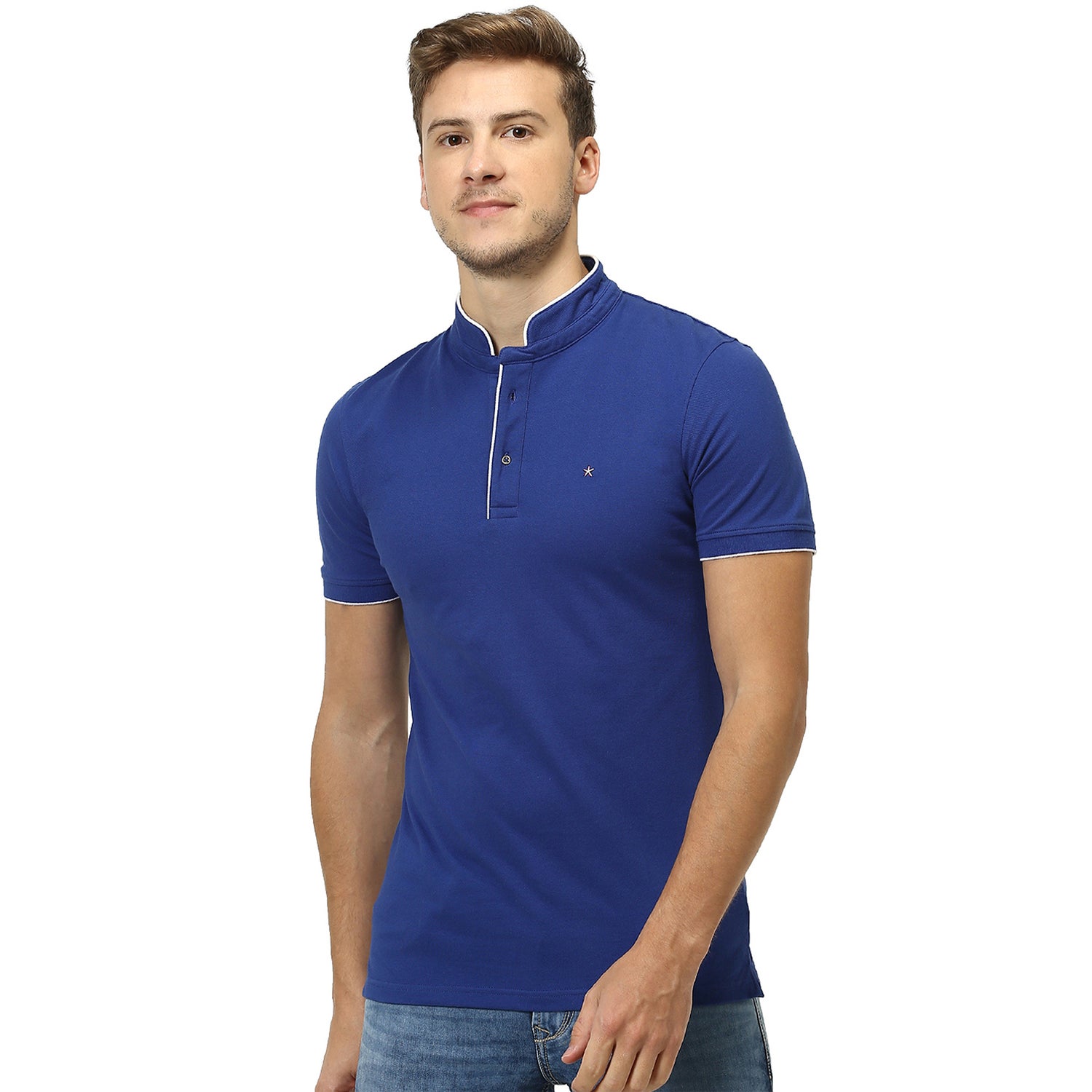 Men's Blue Solid Regular T-Shirts (REKOOL)