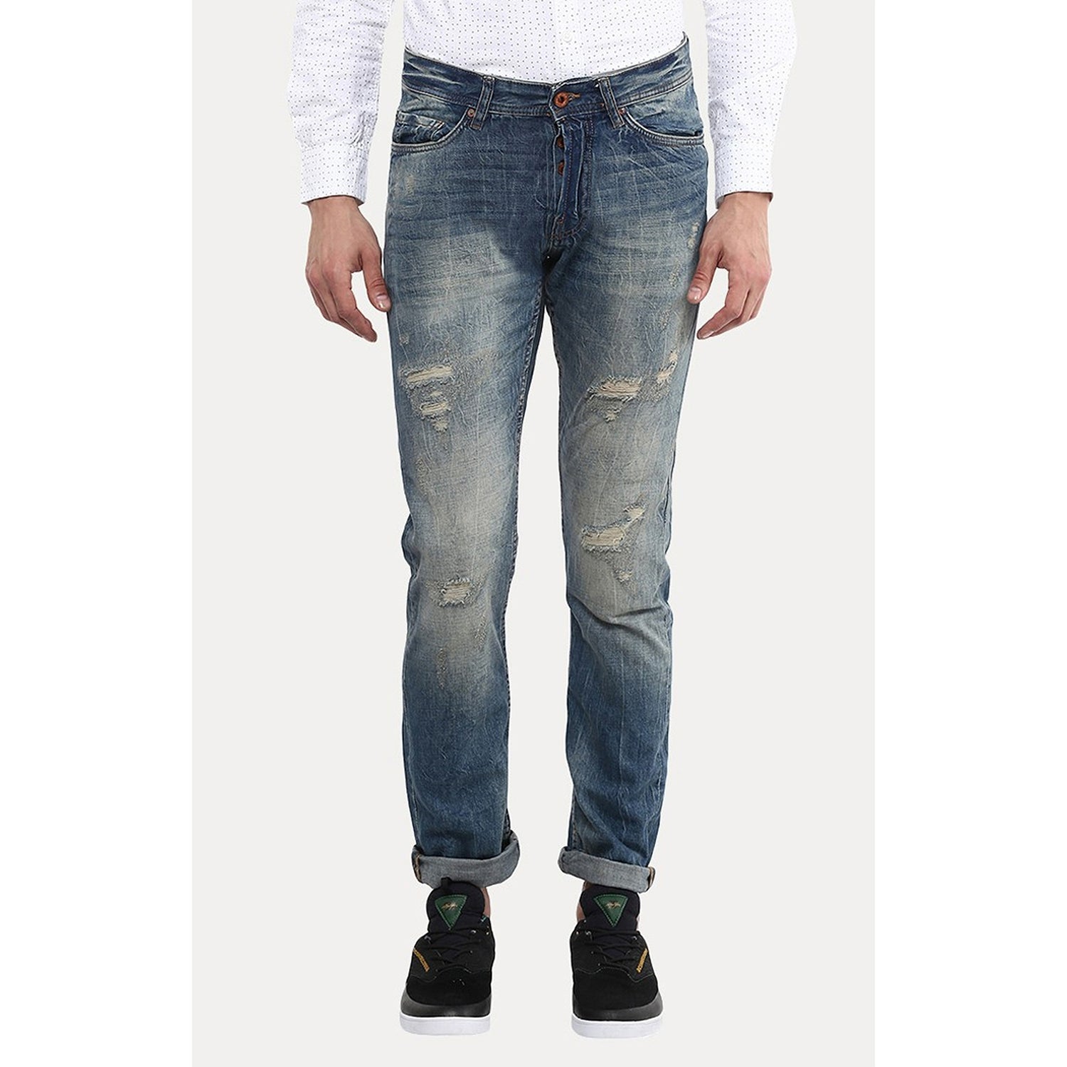 Men's Blue Cotton Solid Ripped Jeans (LOMARBLE)