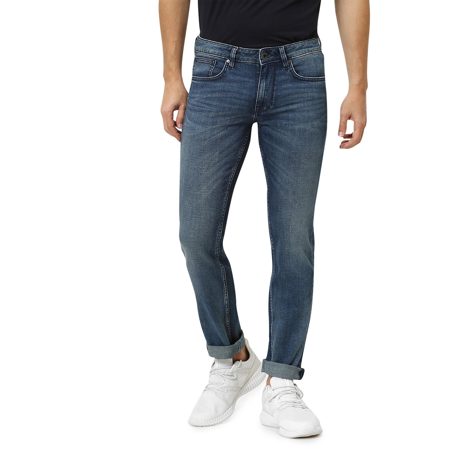 Men's Blue Cotton Solid Regular Jeans (ROSOTOUCHI)
