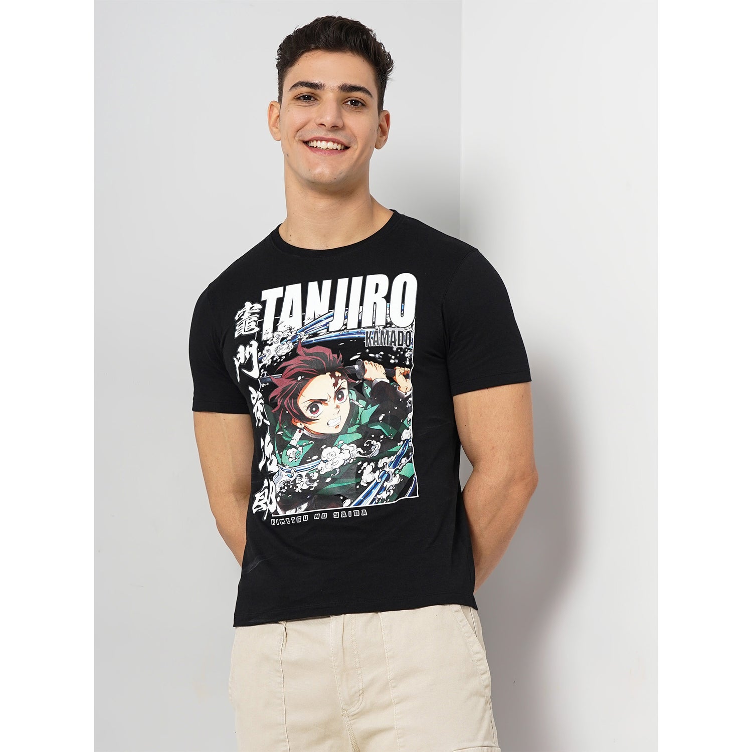 Demon Slayer - Black Round Neck Short Sleeves Cotton Tshirt (LCEDEMON6)