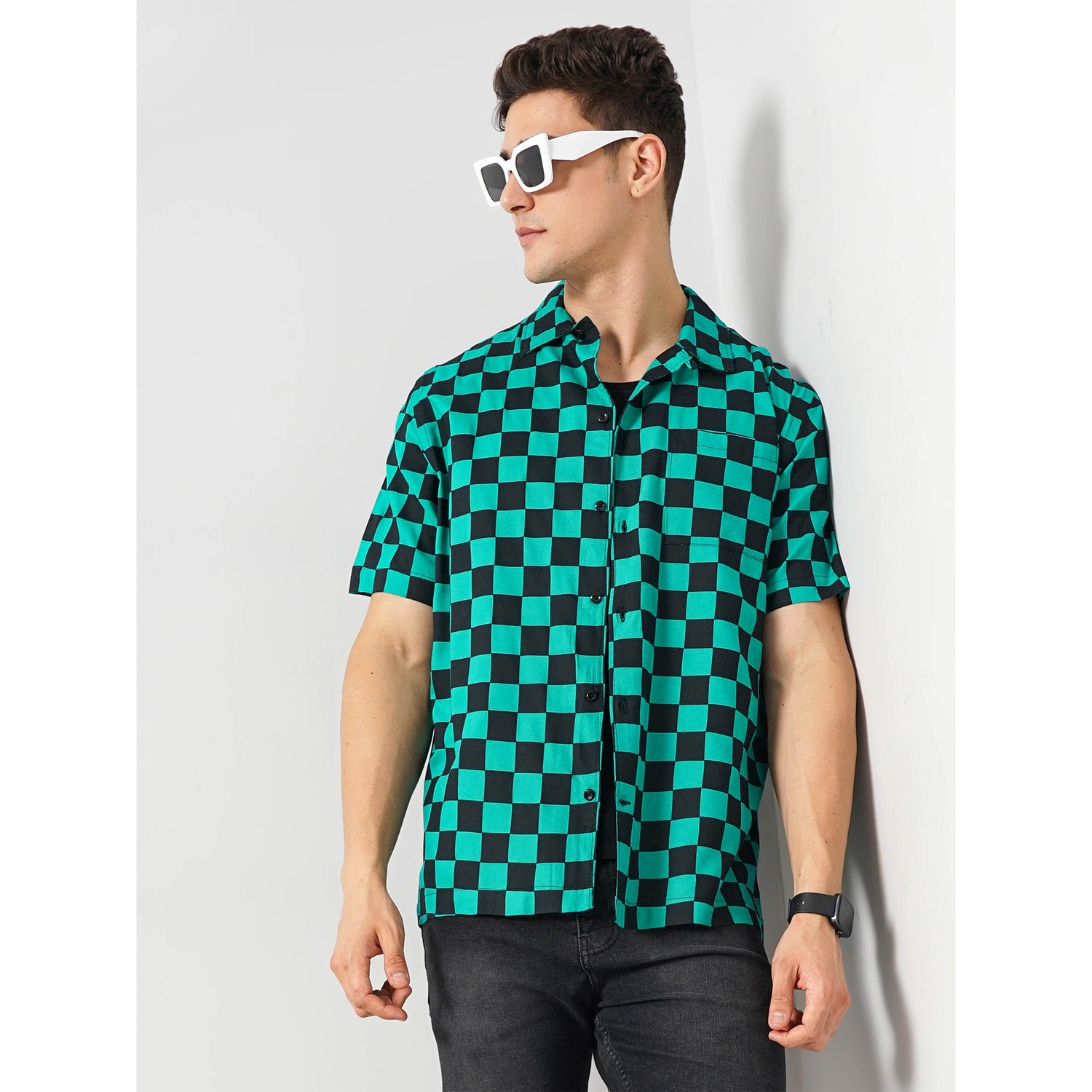 Demon Slayer - Green Checked Short Sleeves Cotton Shirt (LDADEMON)