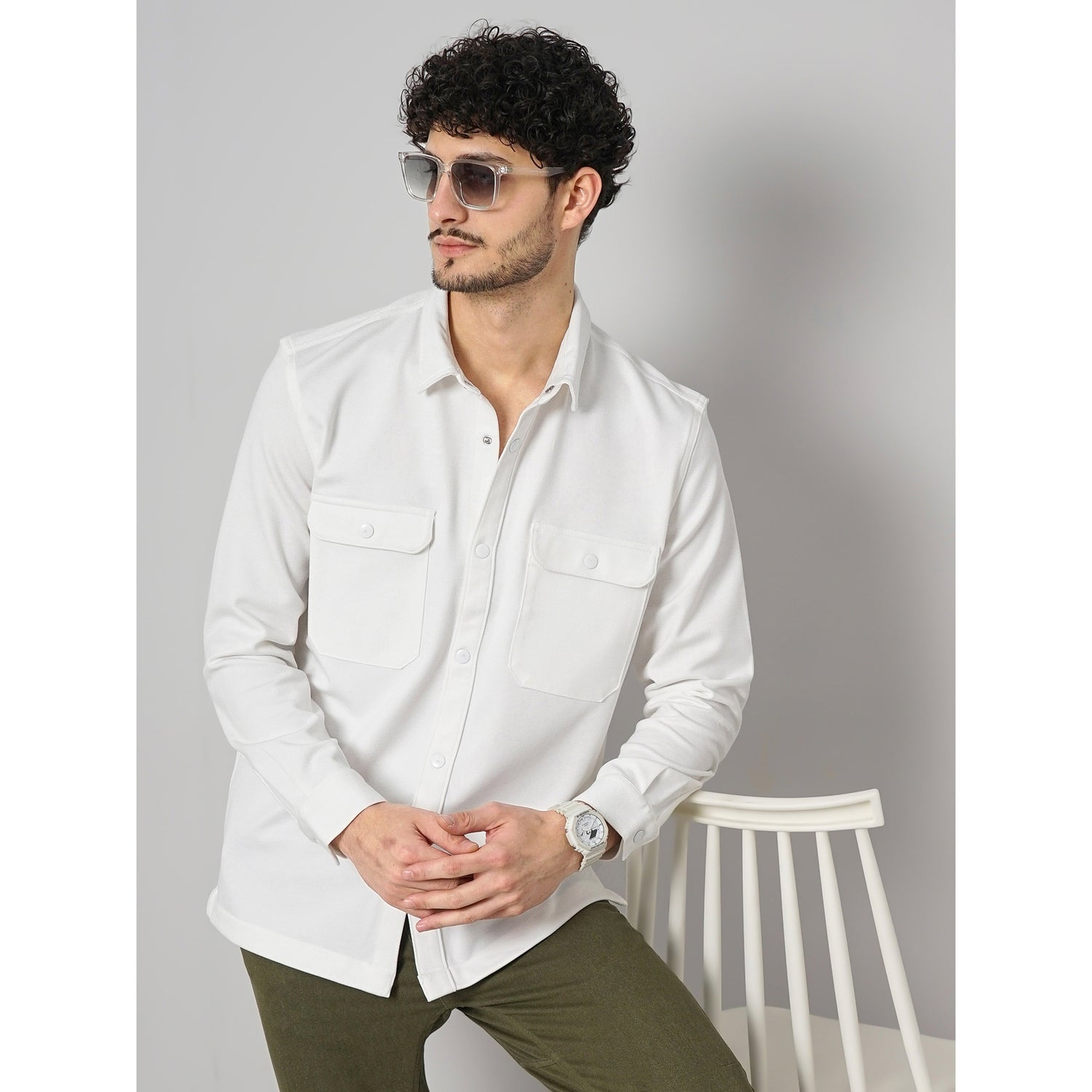 White Poly-Blend Overshirt Shirt