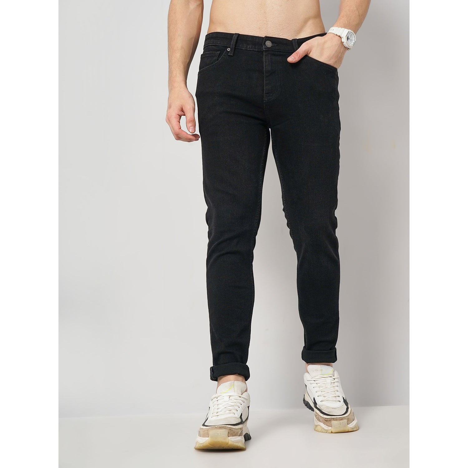 Black Cotton-Blend Jeans