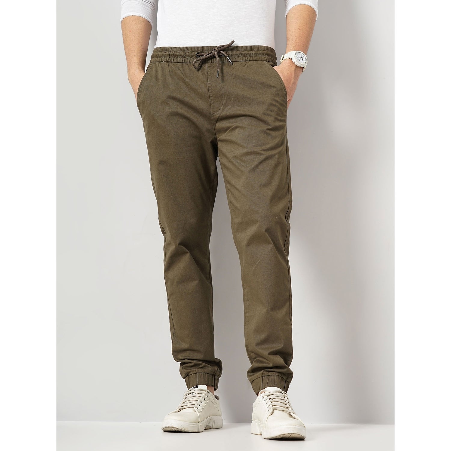 Brown Cotton-Blend Jog Pants