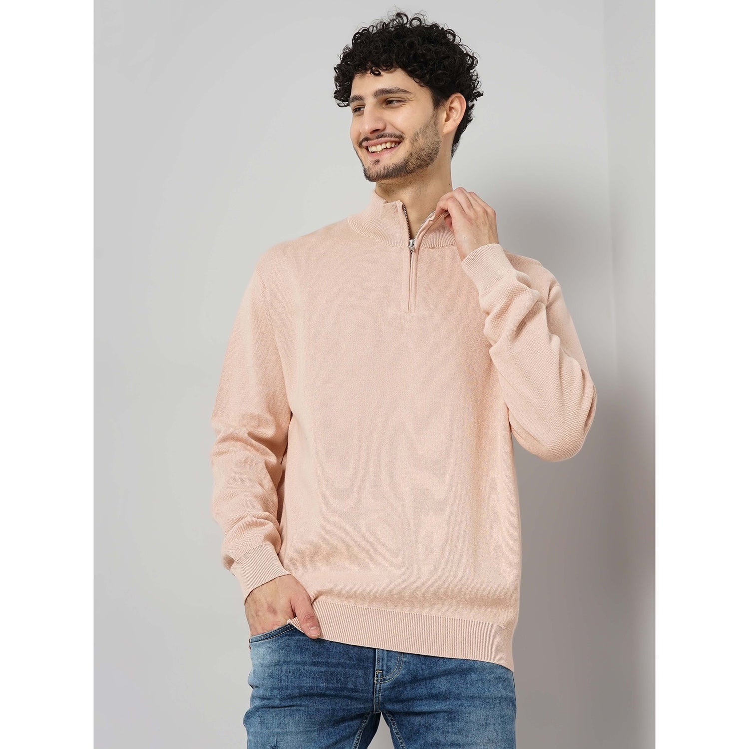 Pink Cotton-Poly-Blend Sweater