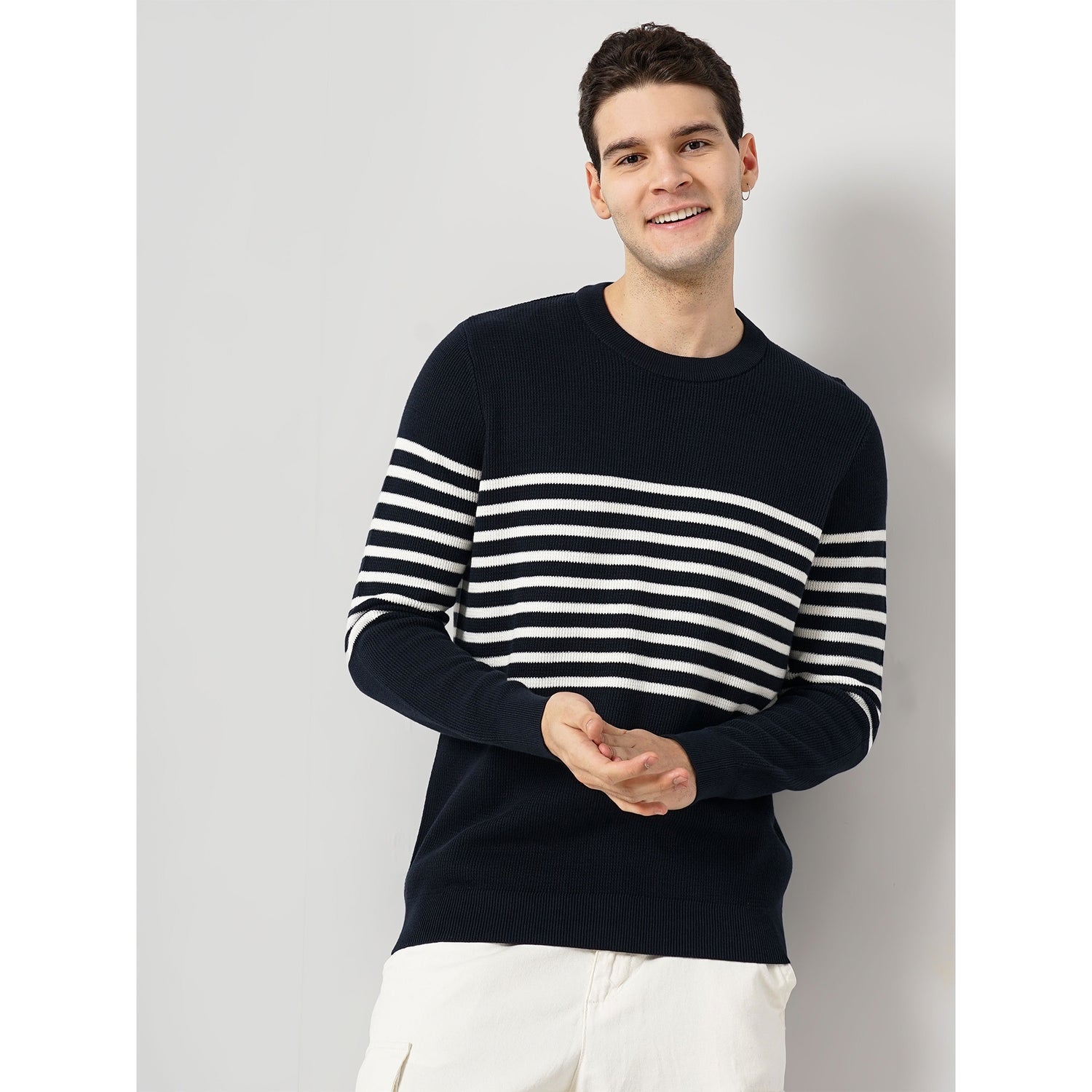Cotton Navy Horizontal Stripes Sweater