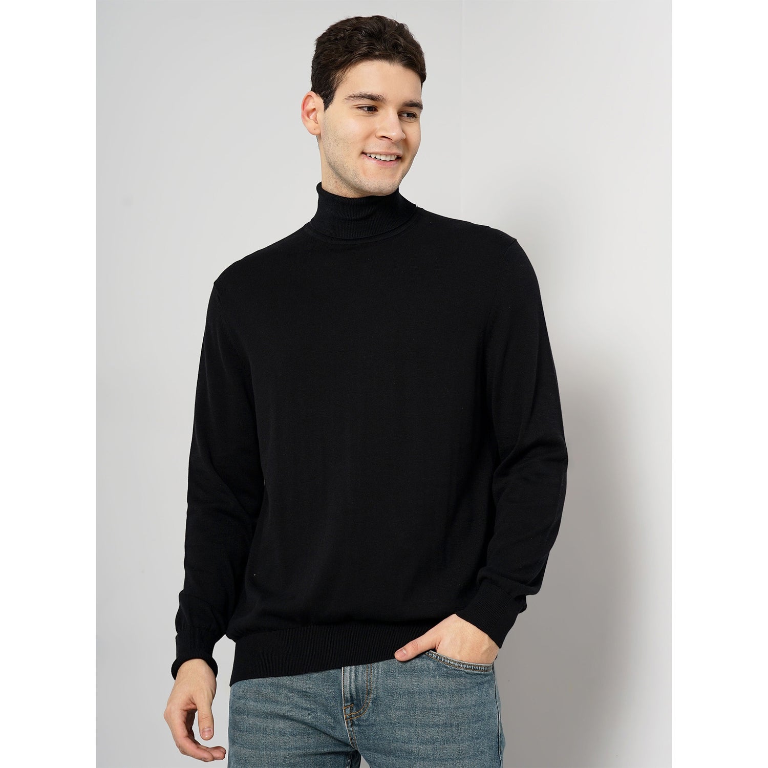 Cotton Black Solid Sweater