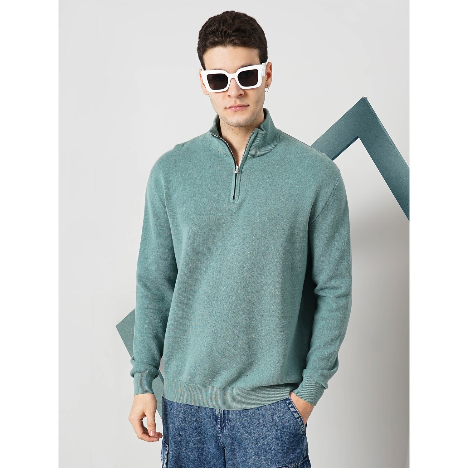 Cotton-Poly-Blend Olive Solid Sweater