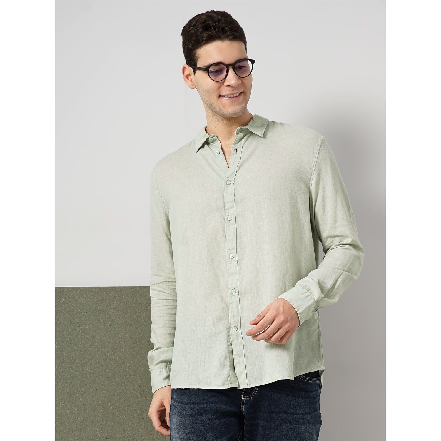 Linen Green Solid Linen Shirt