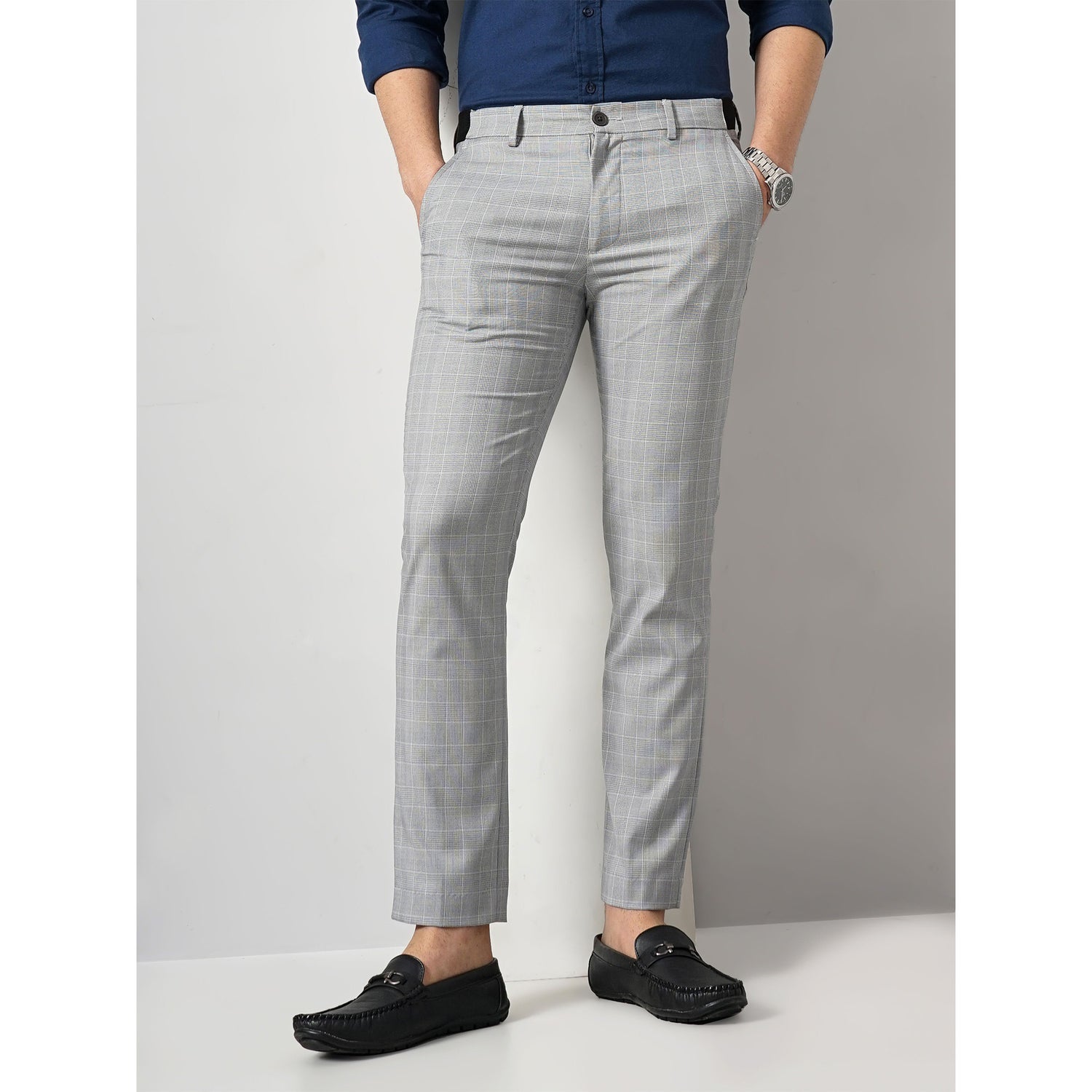 Poly-Blend Grey Solid Formal Trousers