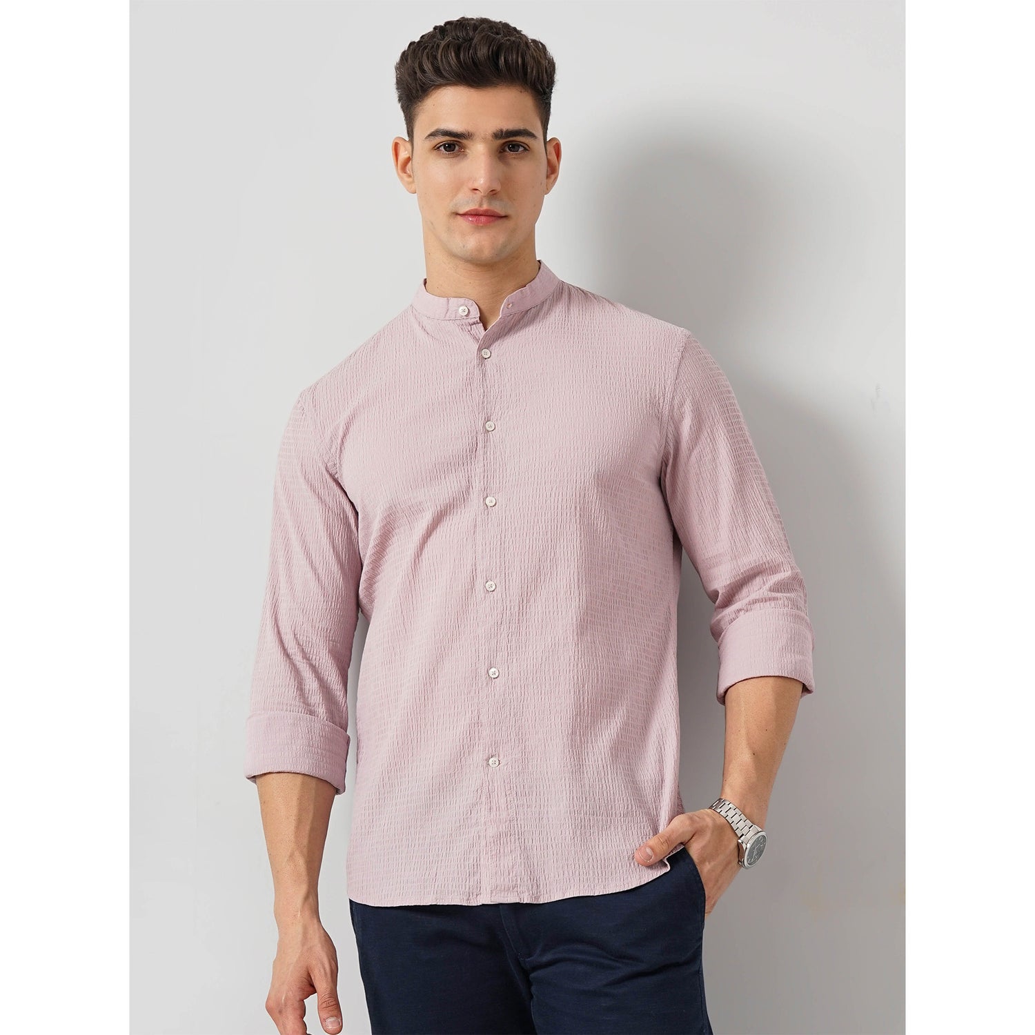 Solid Pink Cotton-Blend Shirt (FACOTSTRU)