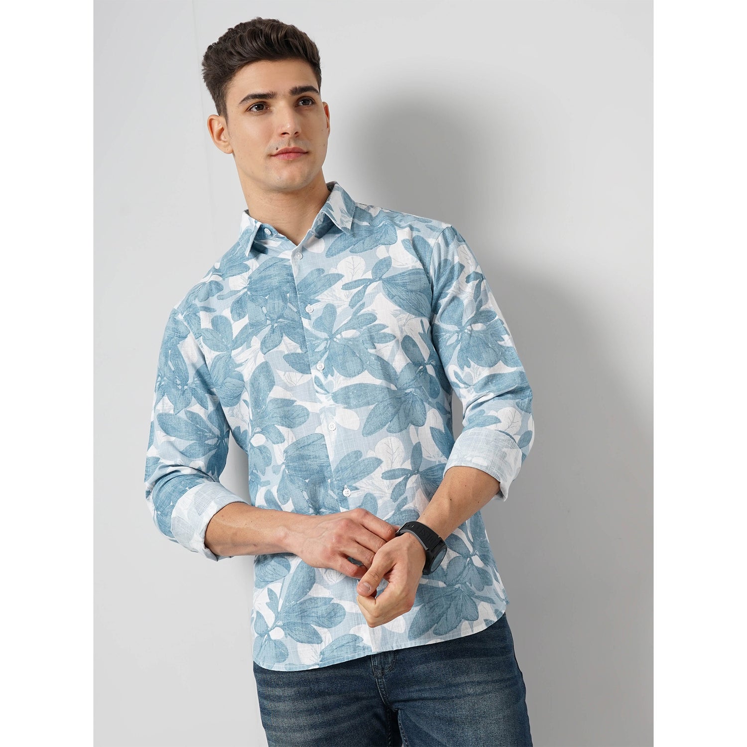 Floral Blue Viscose Shirt (FAFLOWER)