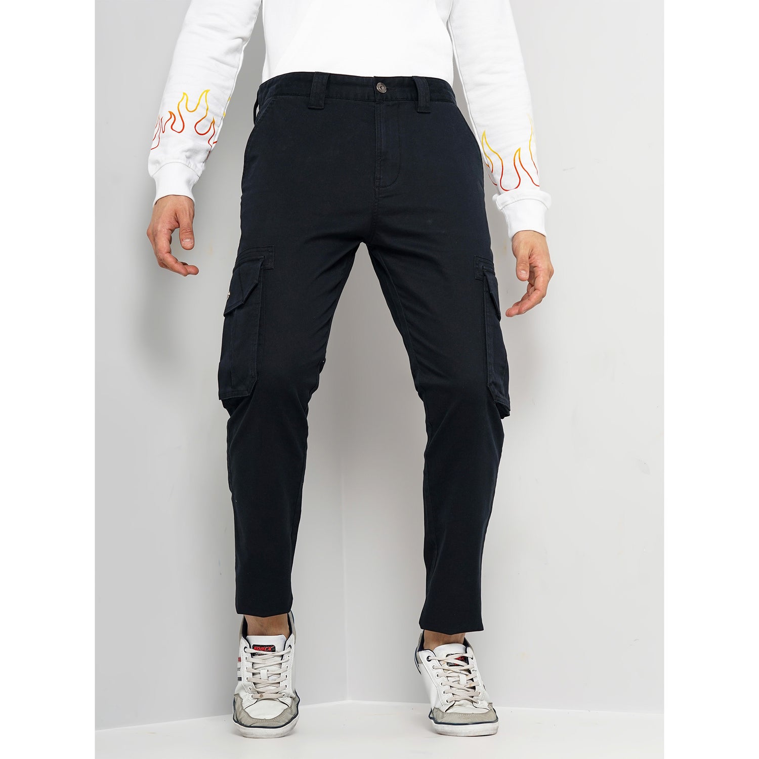 Solid Black Cotton-Blend Trousers (FOVENT)
