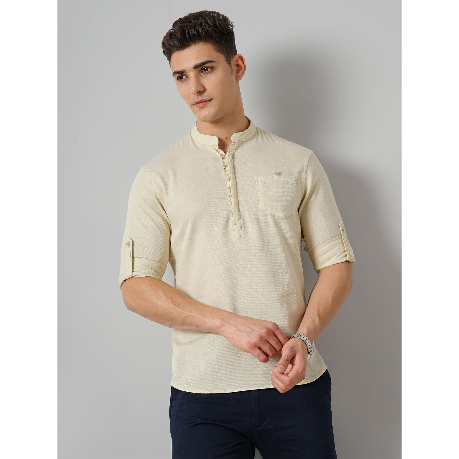 Solid Beige Cotton Shirt (FASTRU)