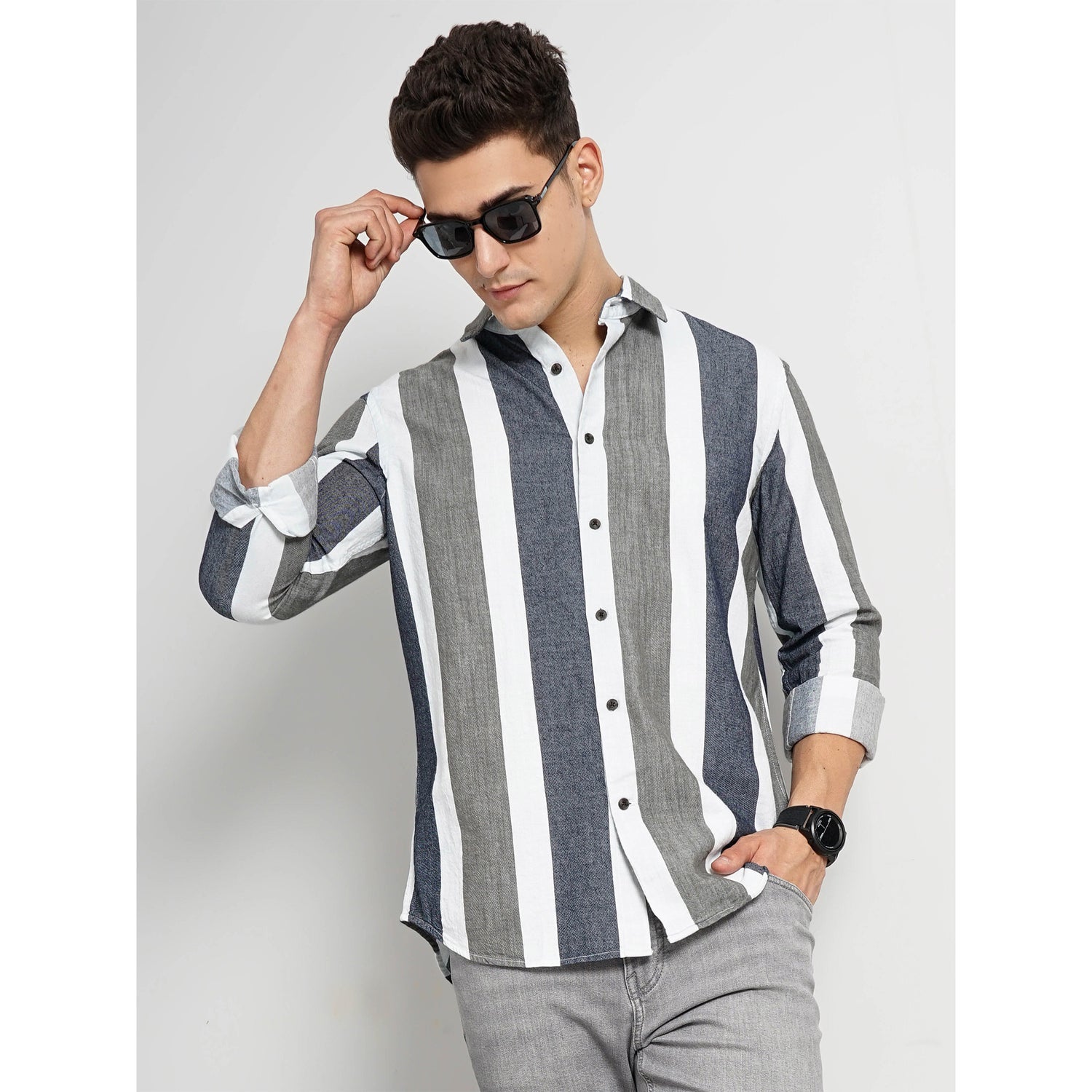 Vertical-Stripes White Cotton Shirt (FABOSTRIP)