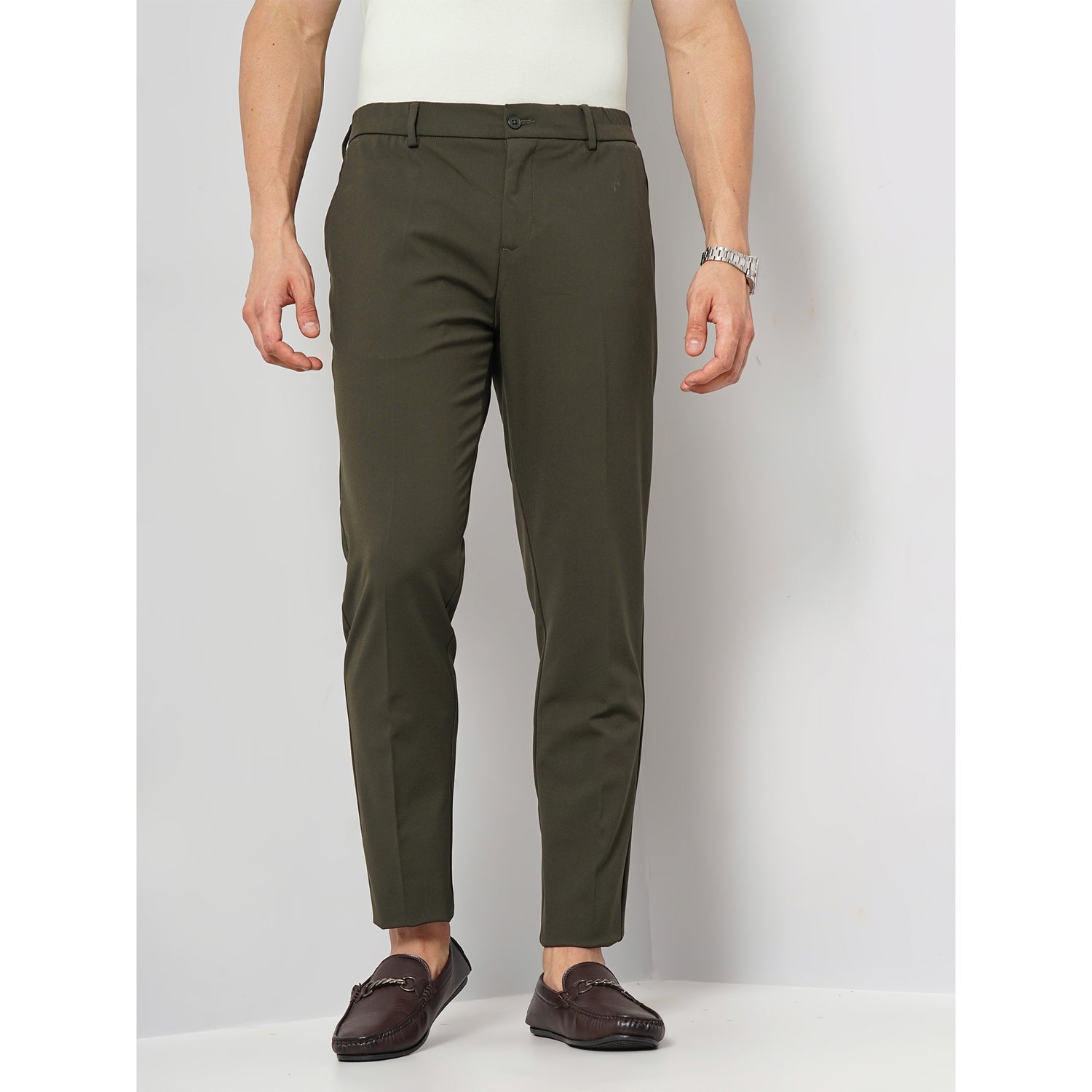 Solid Olive Poly-Blend Trousers (FOTRAVEL)