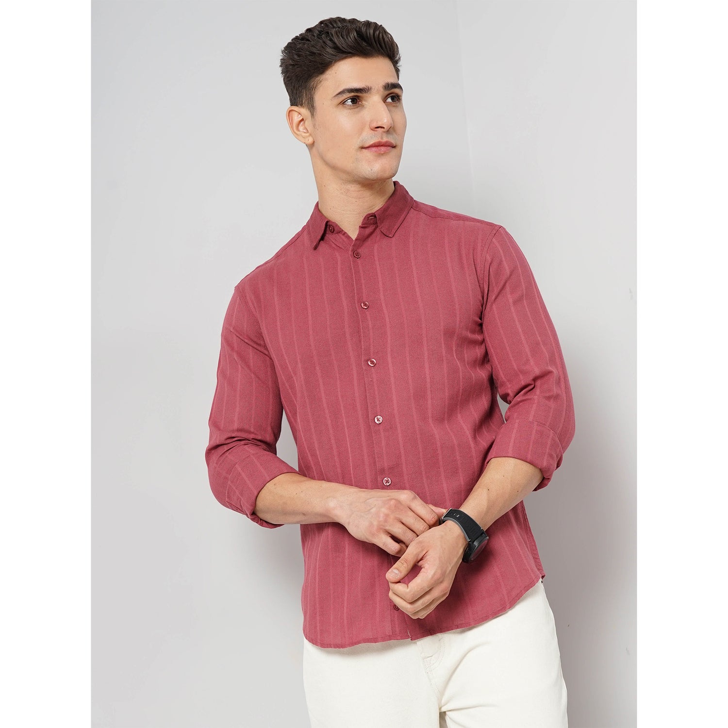 Self-Design Pink Cotton Shirt (FADOBLINE)