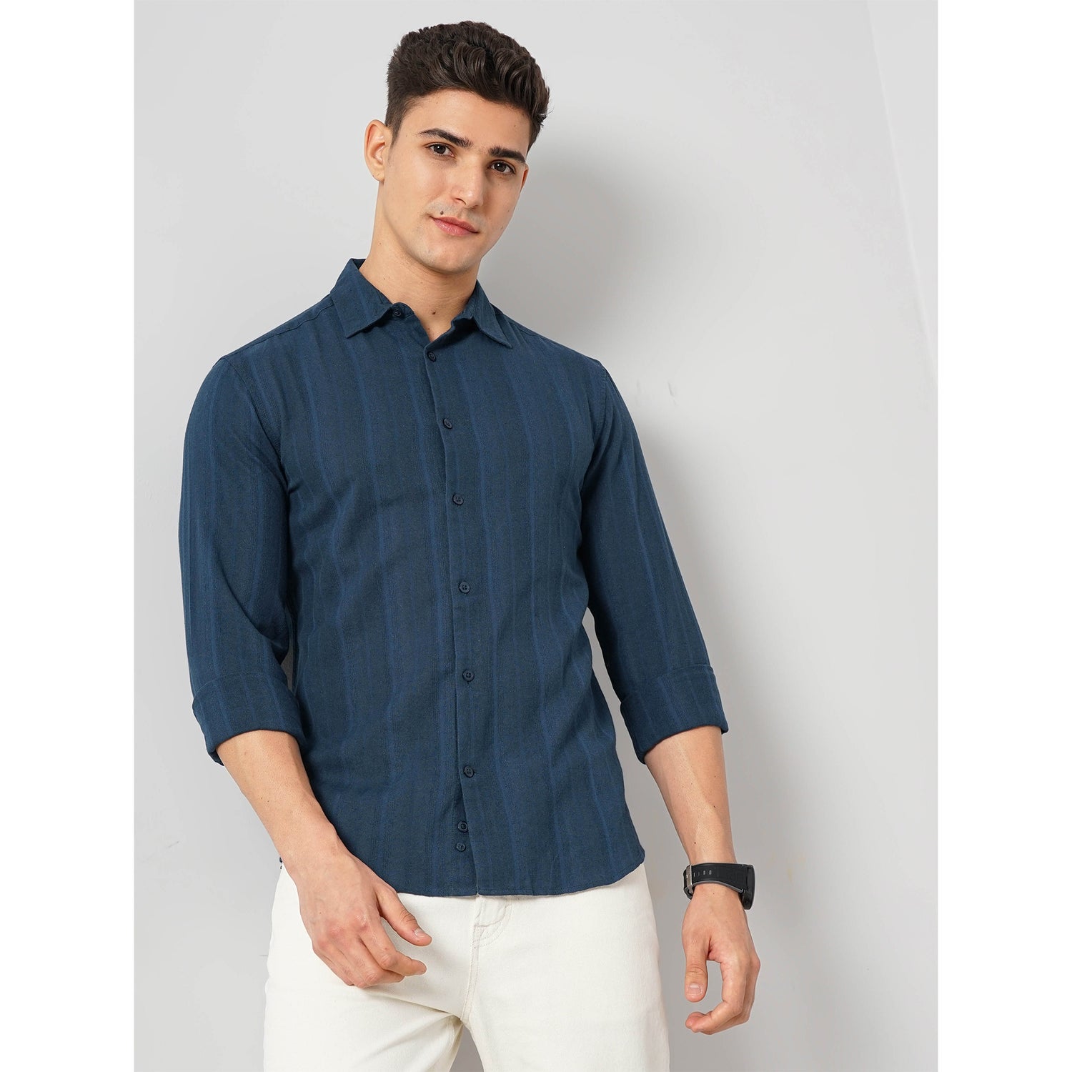 Self-Design Teal Cotton Shirt (FADOBLINE)