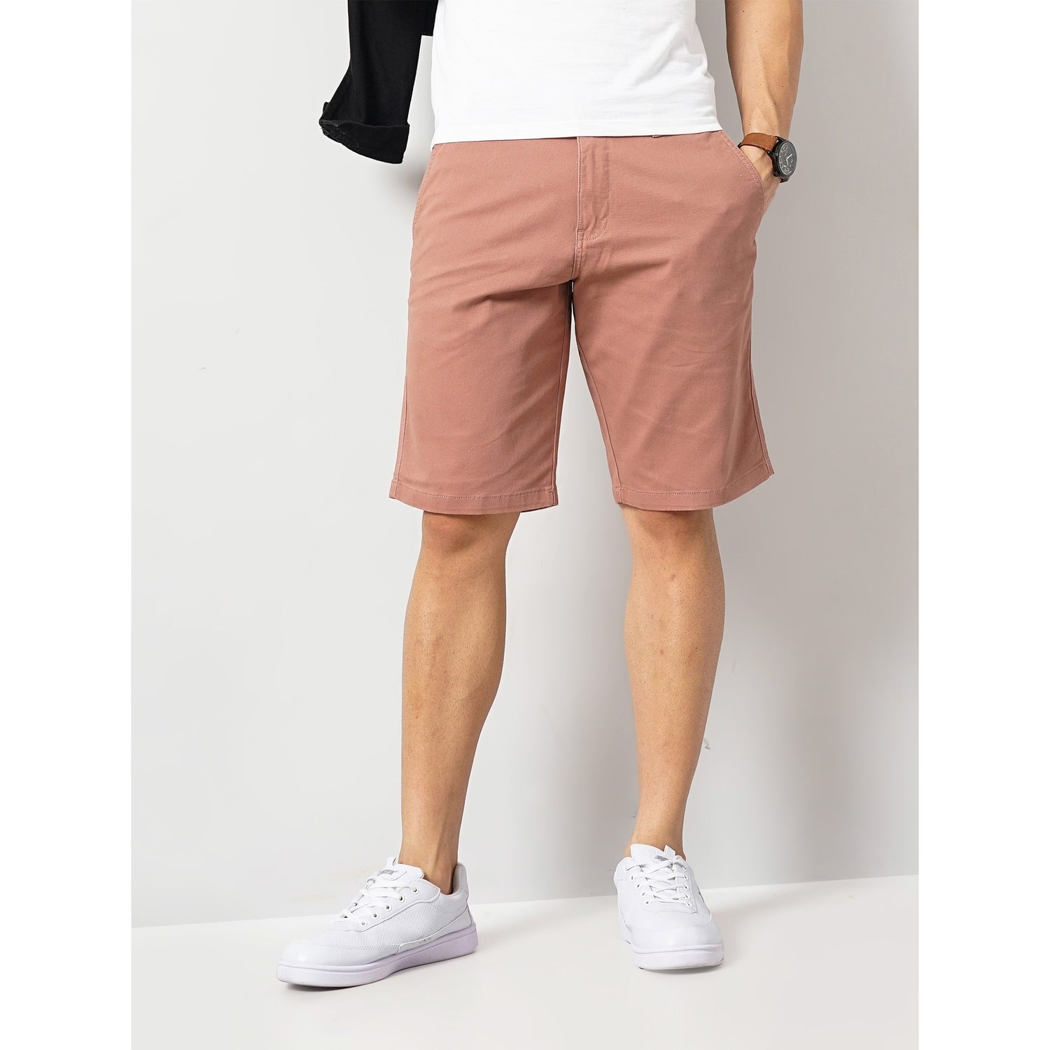 Solid Pink Cotton-Blend Shorts (FOSHORTS)