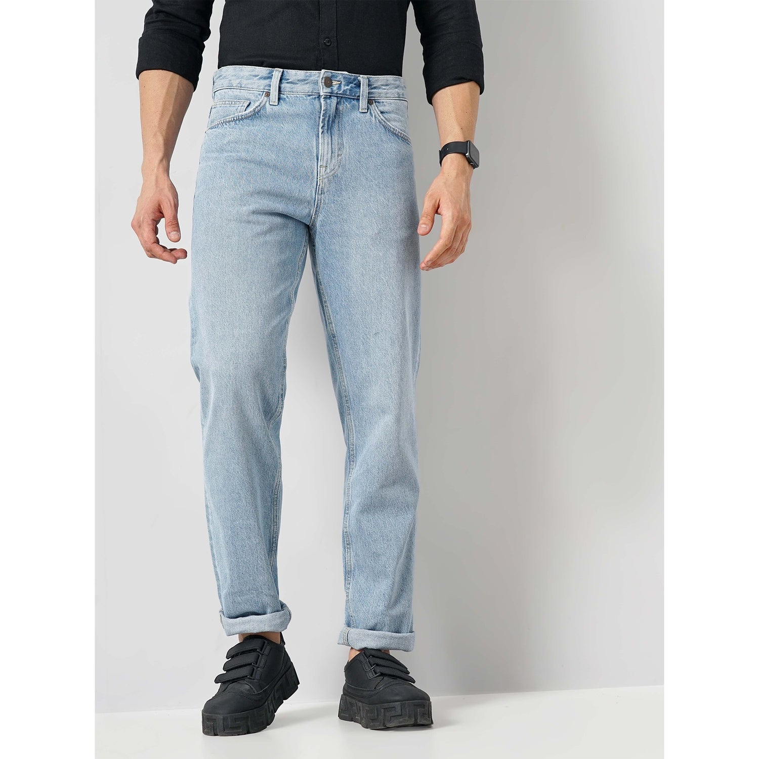 Blue Cotton Loose Fit Jeans (FOLOOSE)